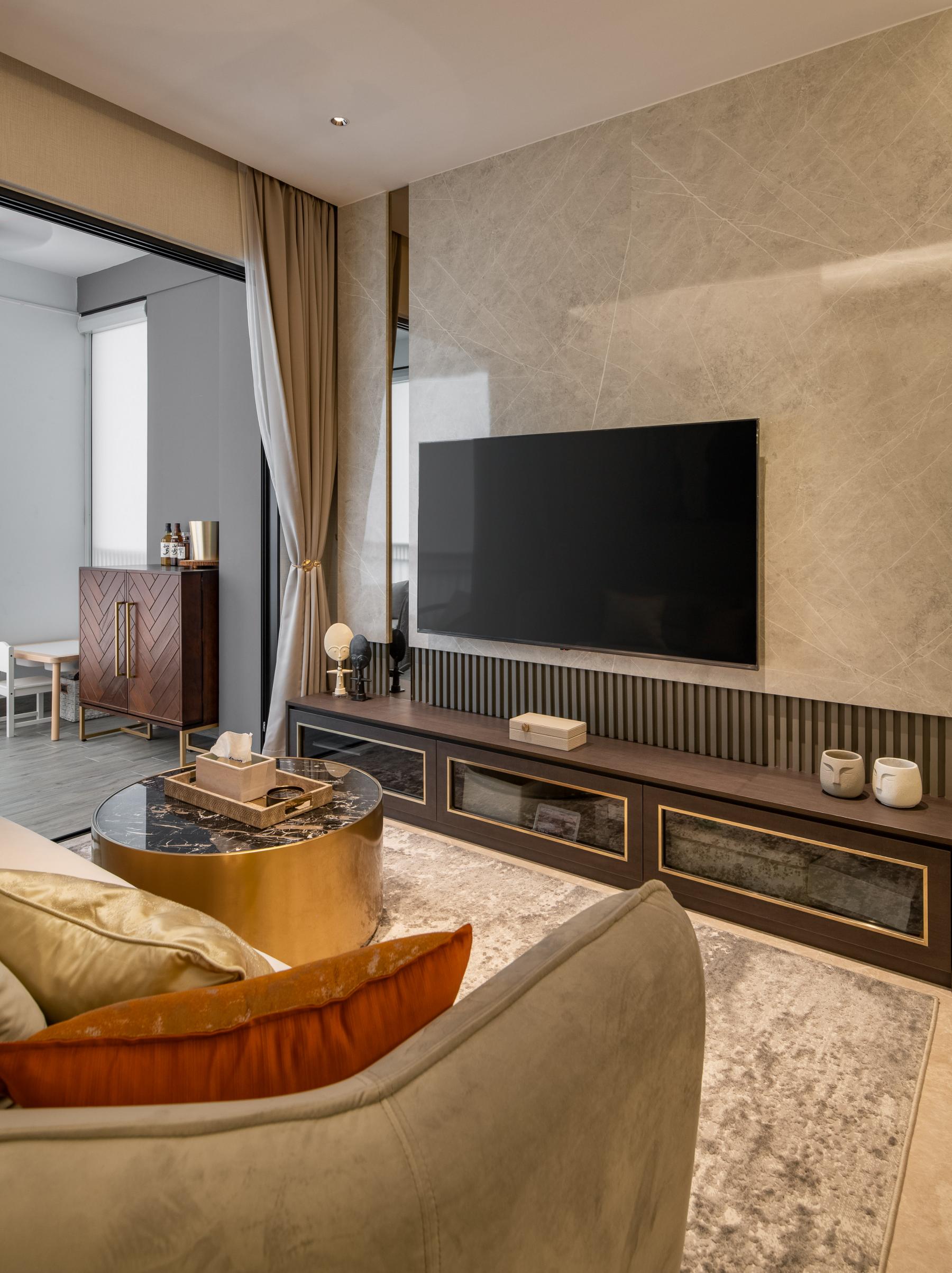 Modern Living Room with TV Console and Feature Wall