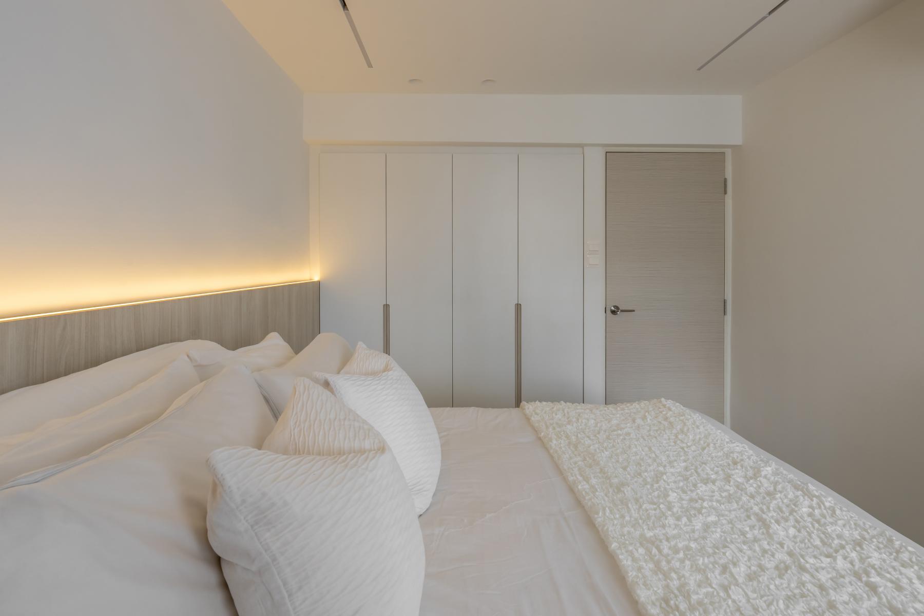 Minimalist Bedroom with Parquet Floor and Wood Flooring