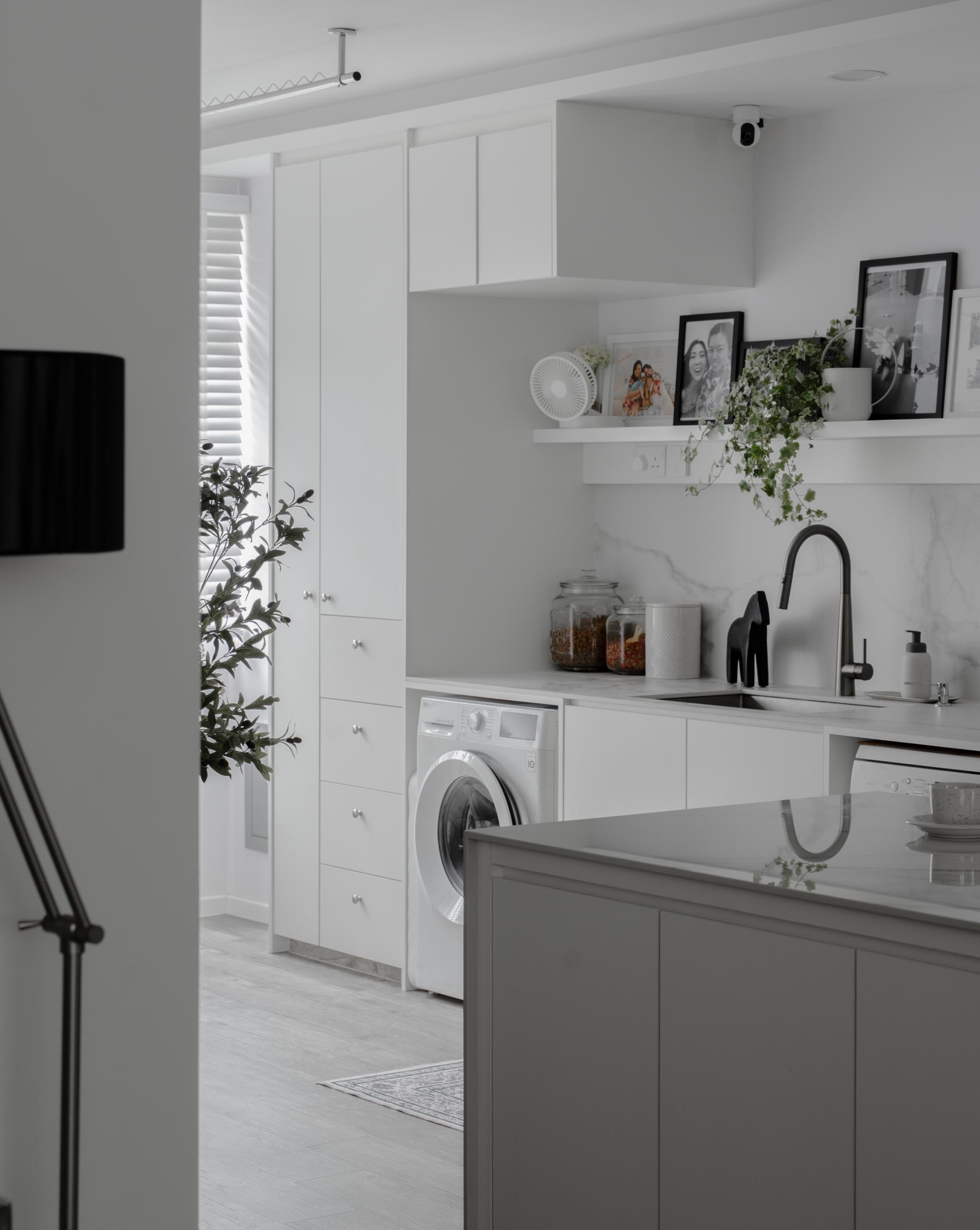Modern Service Yard with Washing Machine and Laundry Area