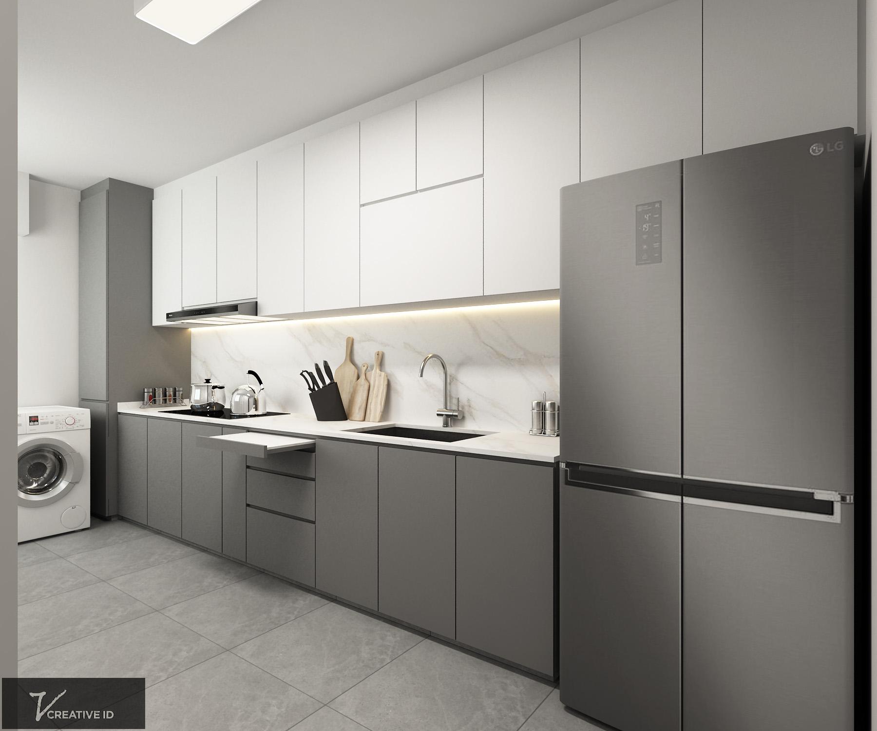 Contemporary Kitchen with Countertop and Homogeneous Tiles