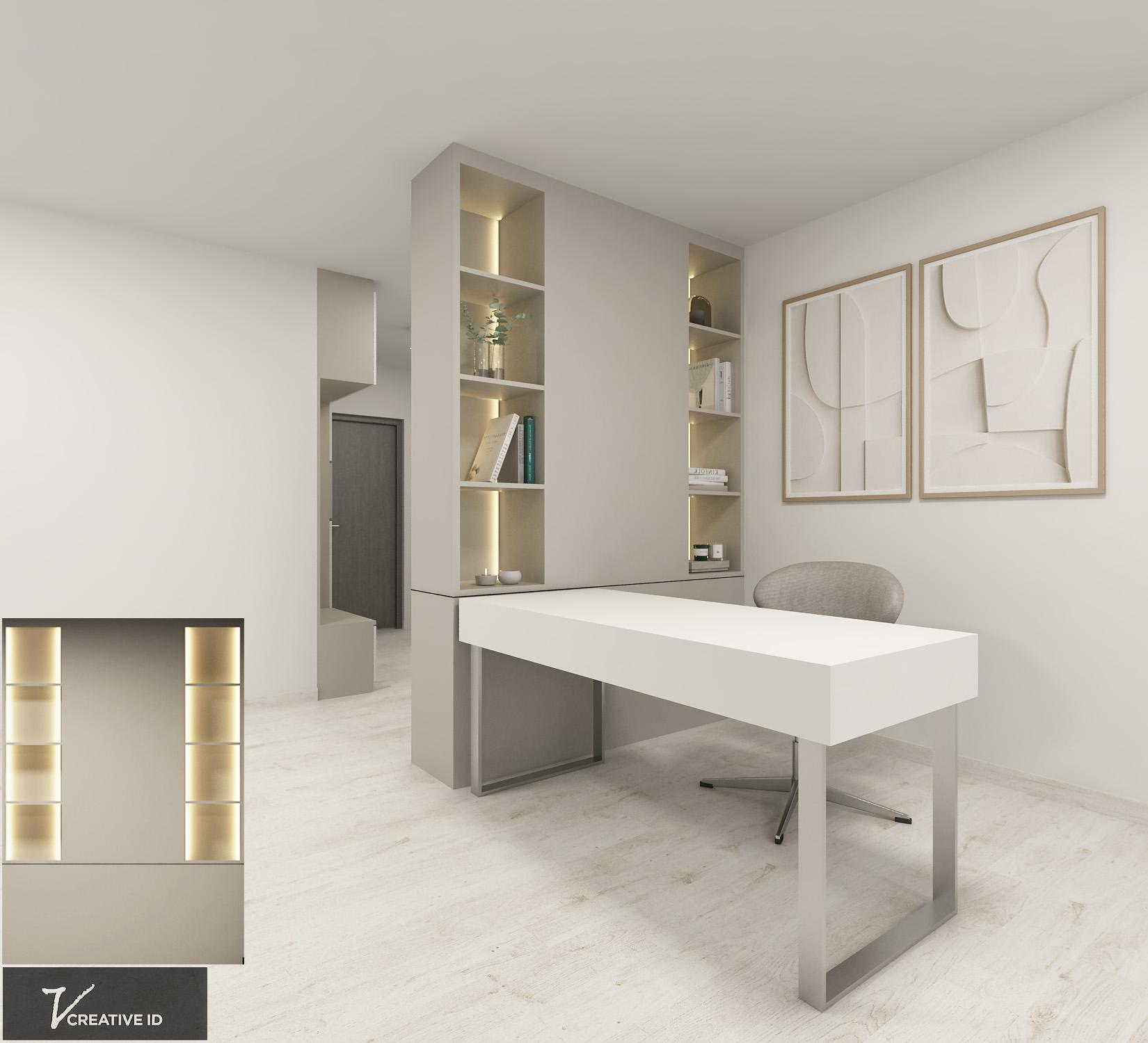 Contemporary Study with Bookshelf and Ceiling Light