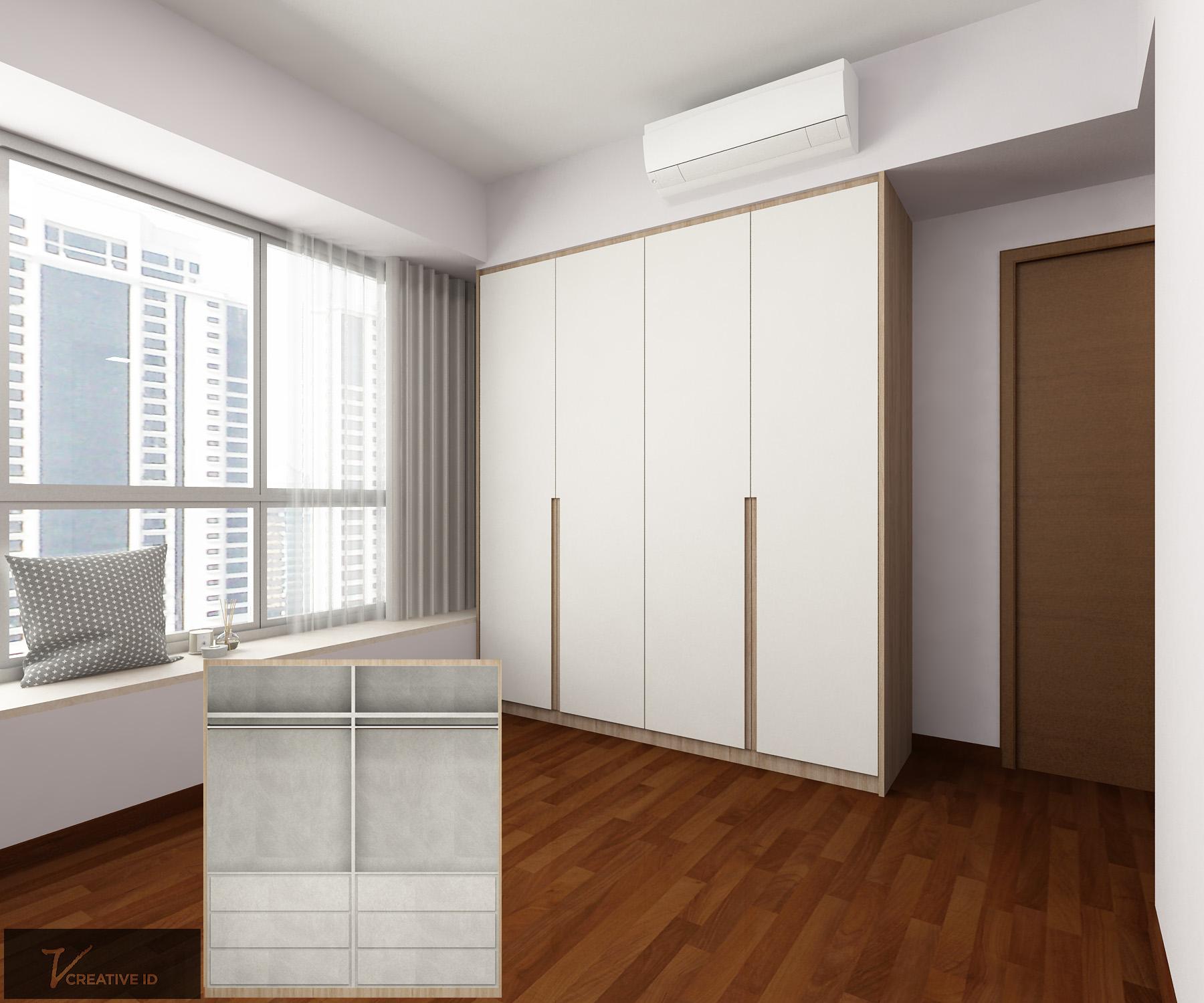 Contemporary Bedroom with Parquet Floor and Bay Window
