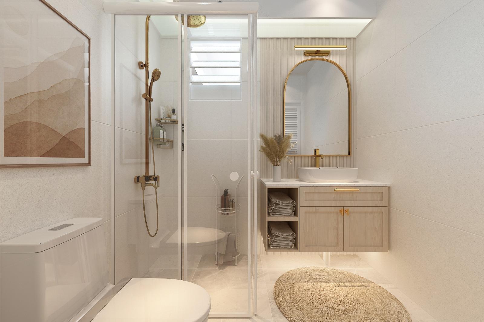Modern Bathroom with Countertop and Homogeneous Tiles
