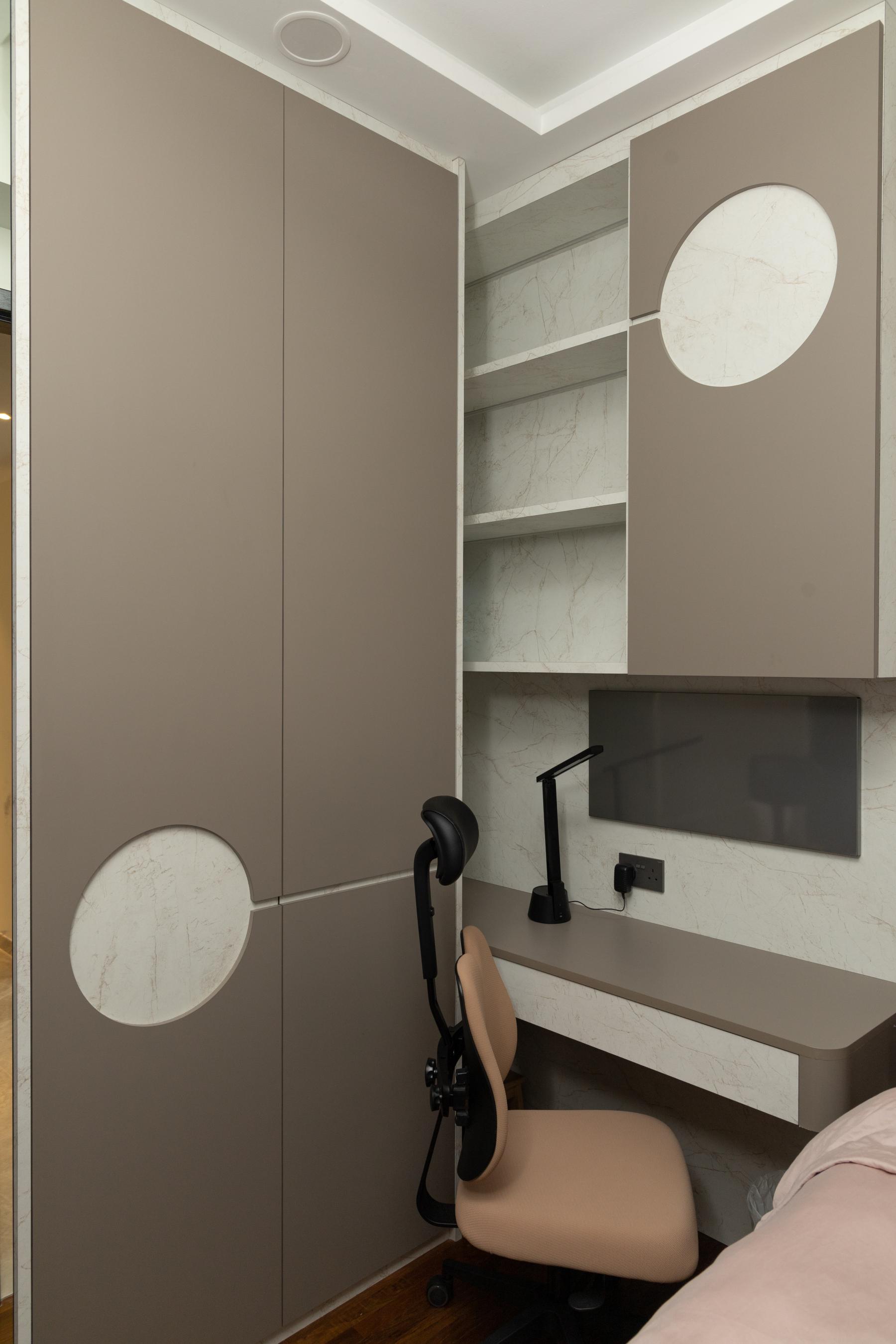 Modern Bedroom with Bookshelf and Platform Bed