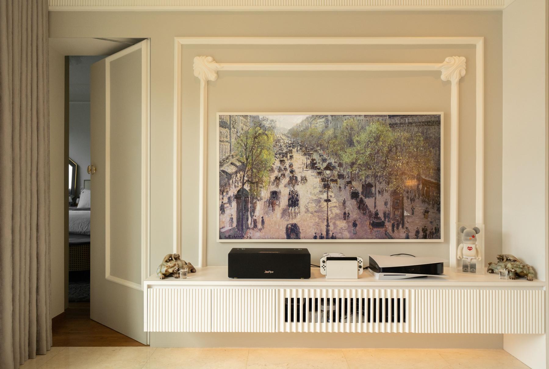 Vintage Living Room with TV Console and TV