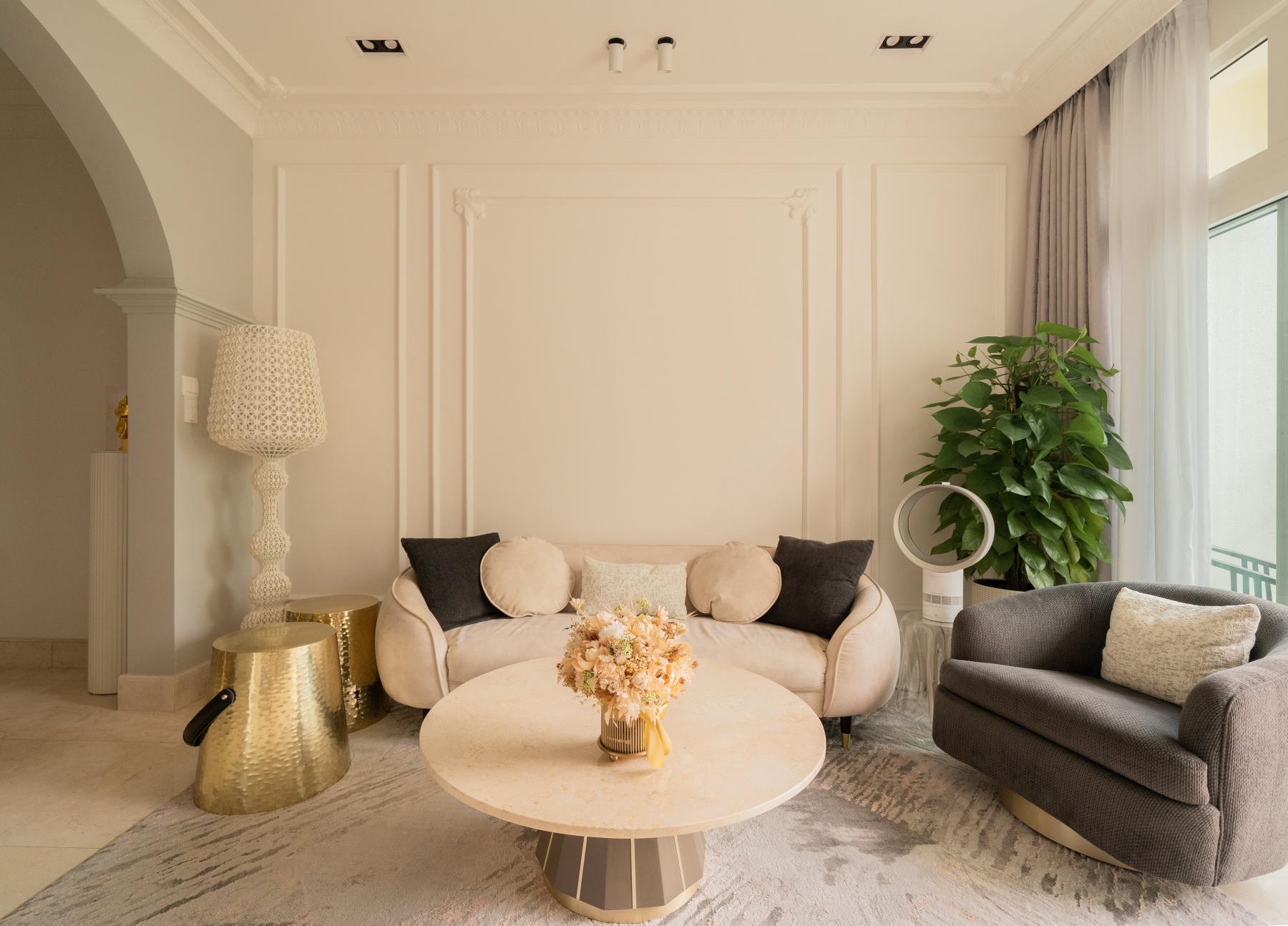 Vintage Living Room with Feature Wall and Carpet