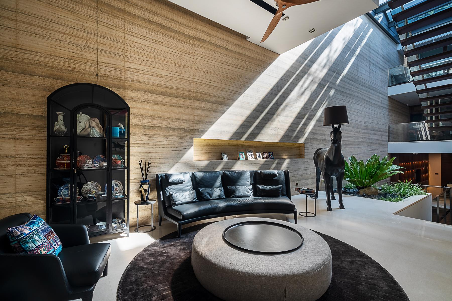Contemporary Basement with Parquet Floor and Drop Ceiling