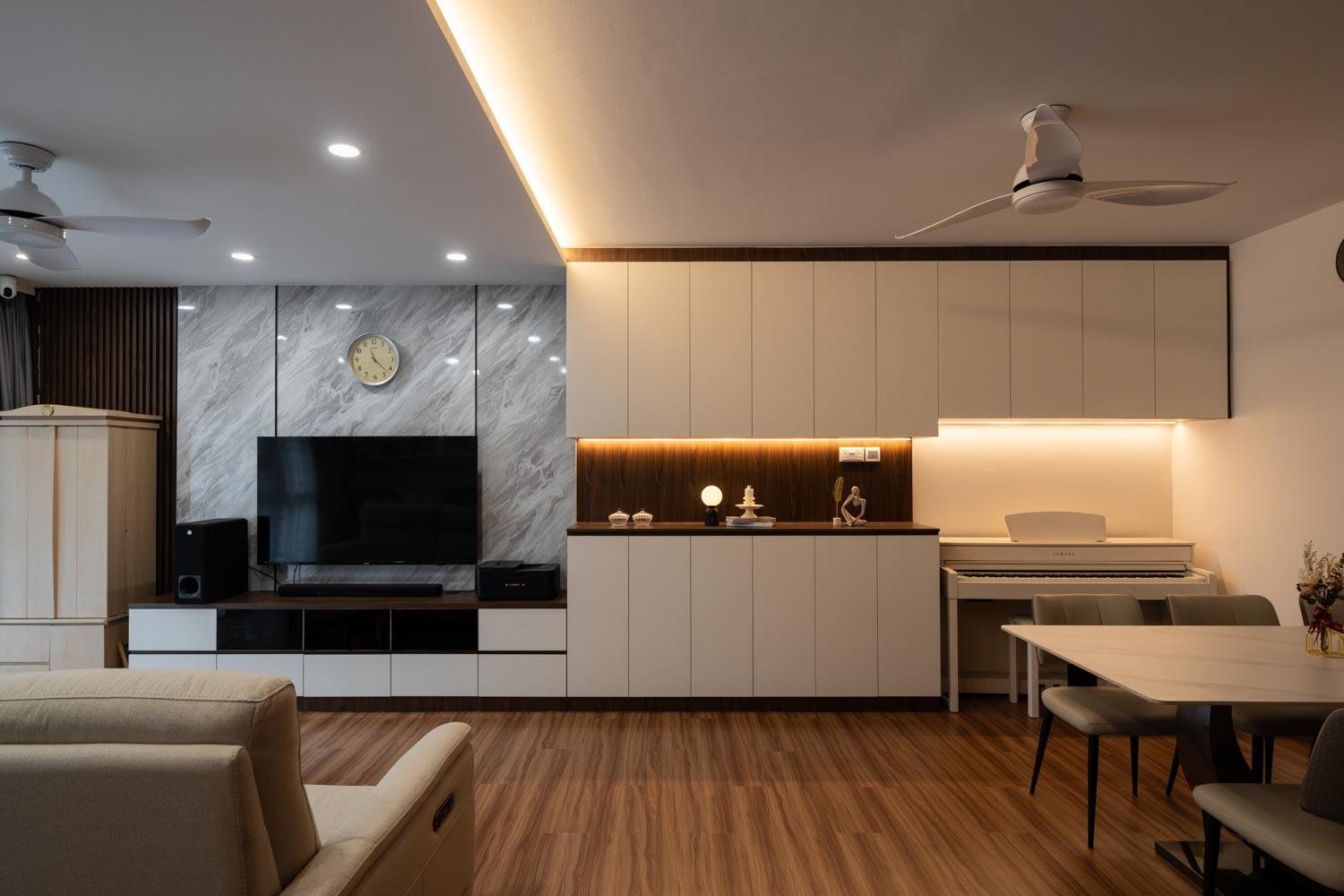 Modern Living Room with TV Console and Feature Wall