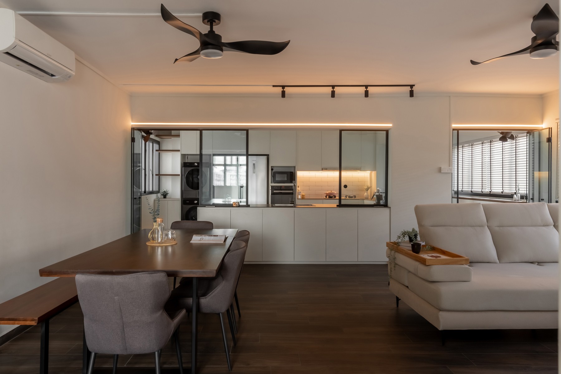 Modern Dining Room with Glass Door and Dining Table