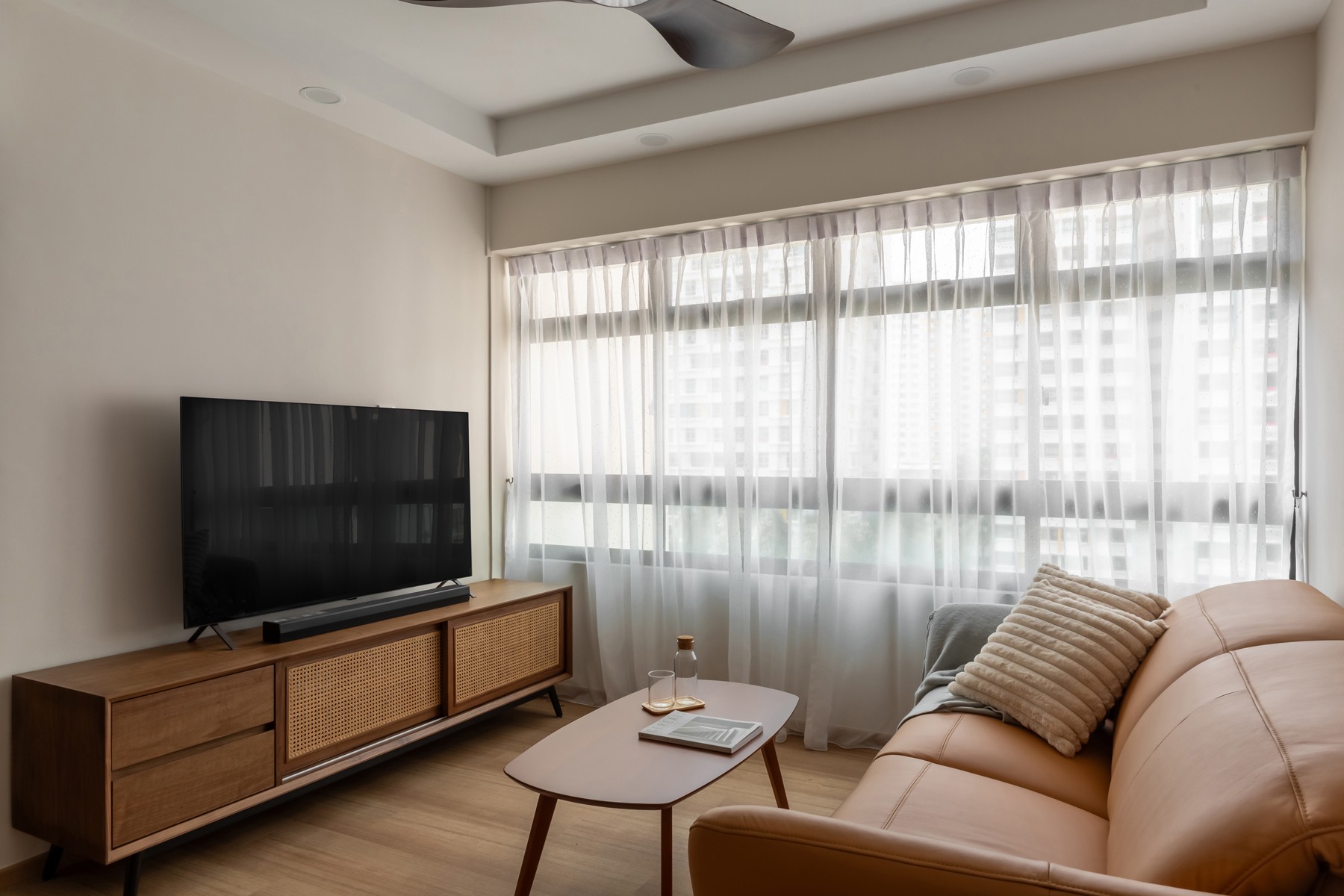 Contemporary Living Room with Vinyl Flooring and TV Console