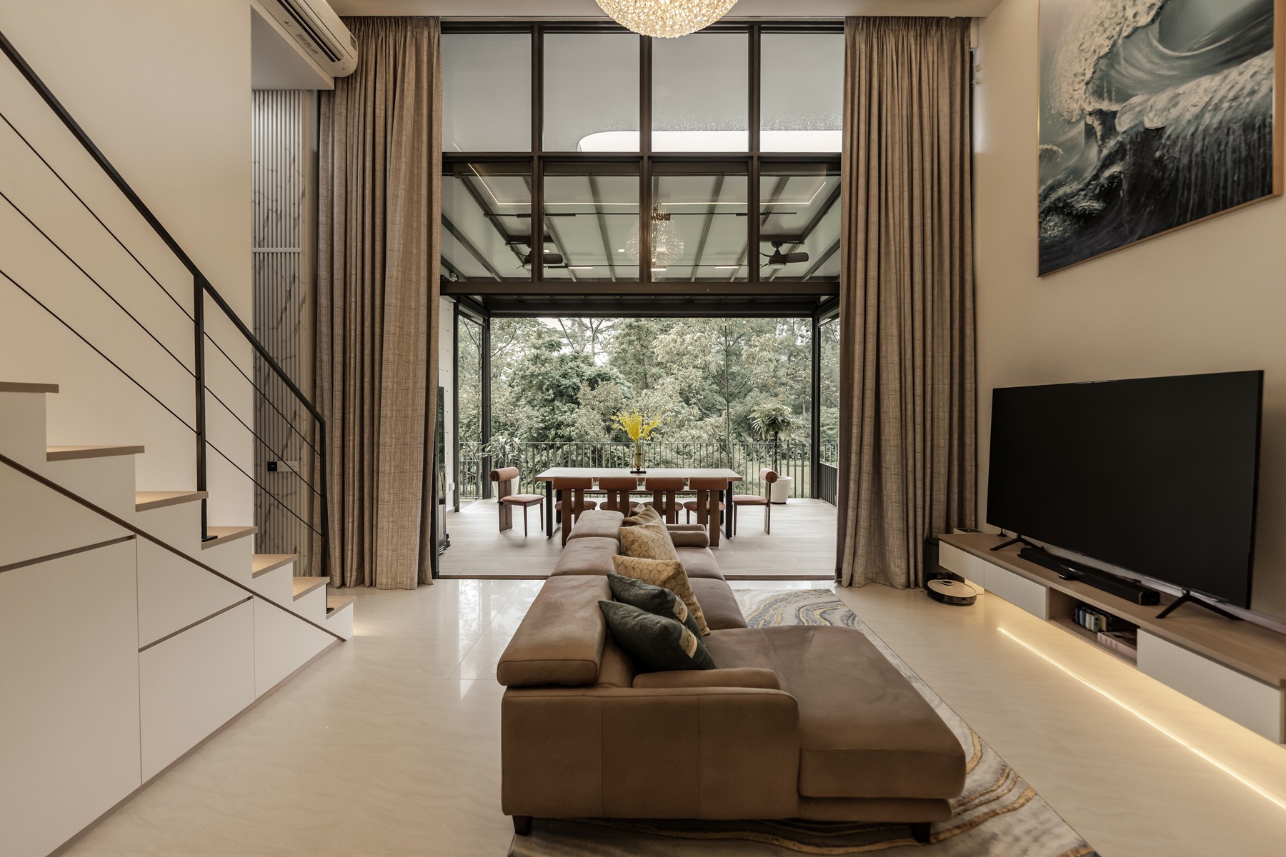Contemporary Living Room with TV Console and Feature Wall