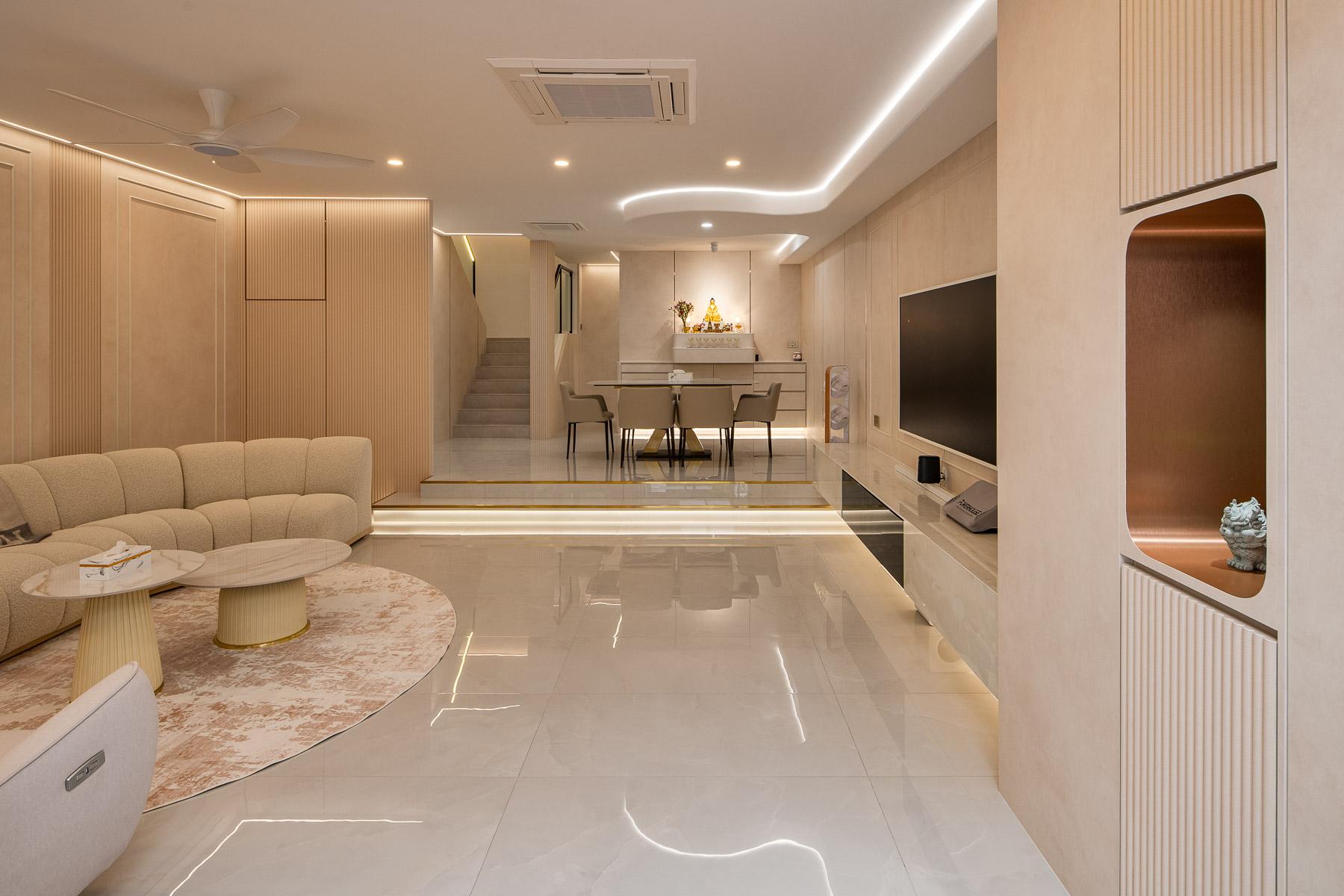 Contemporary Living Room with TV Console and Feature Wall