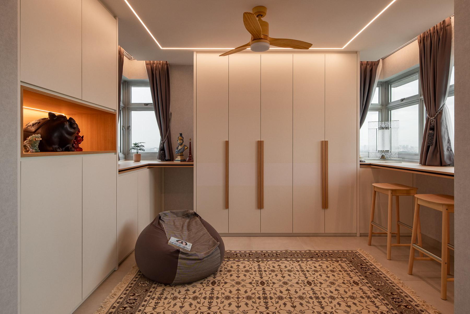Scandinavian Study with Bookshelf and Desk Chairs