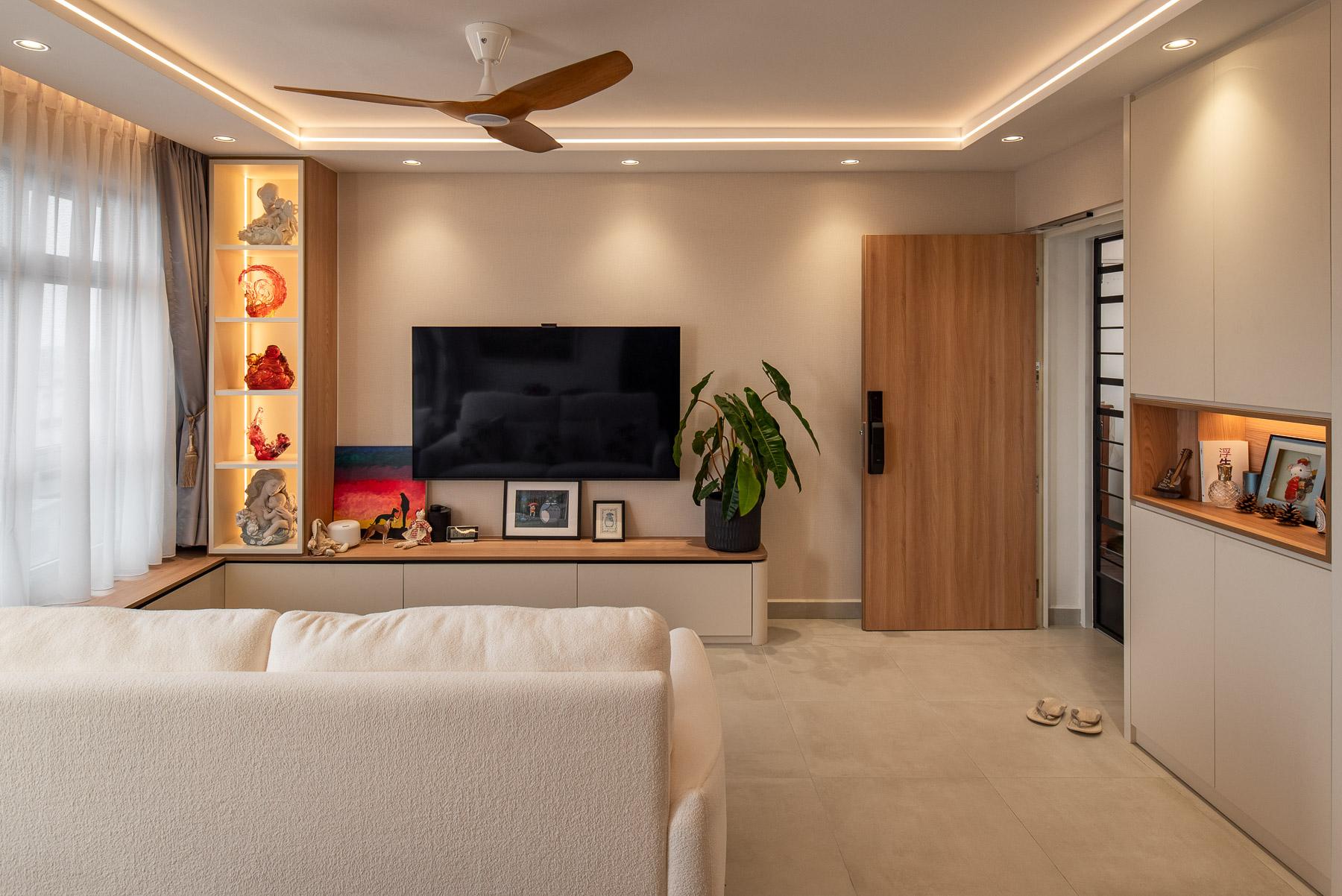 Scandinavian Living Room with TV Console and Feature Wall