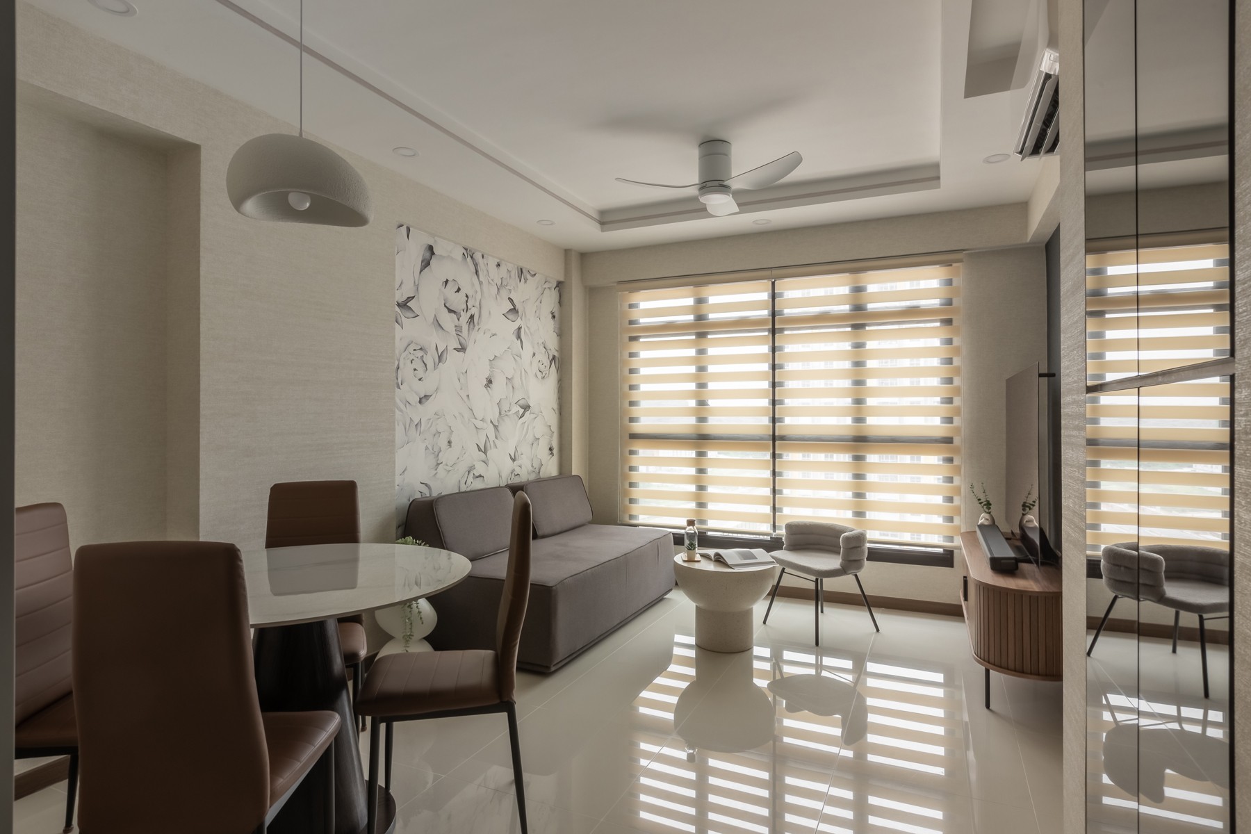 Contemporary Living Room with TV Console and Feature Wall