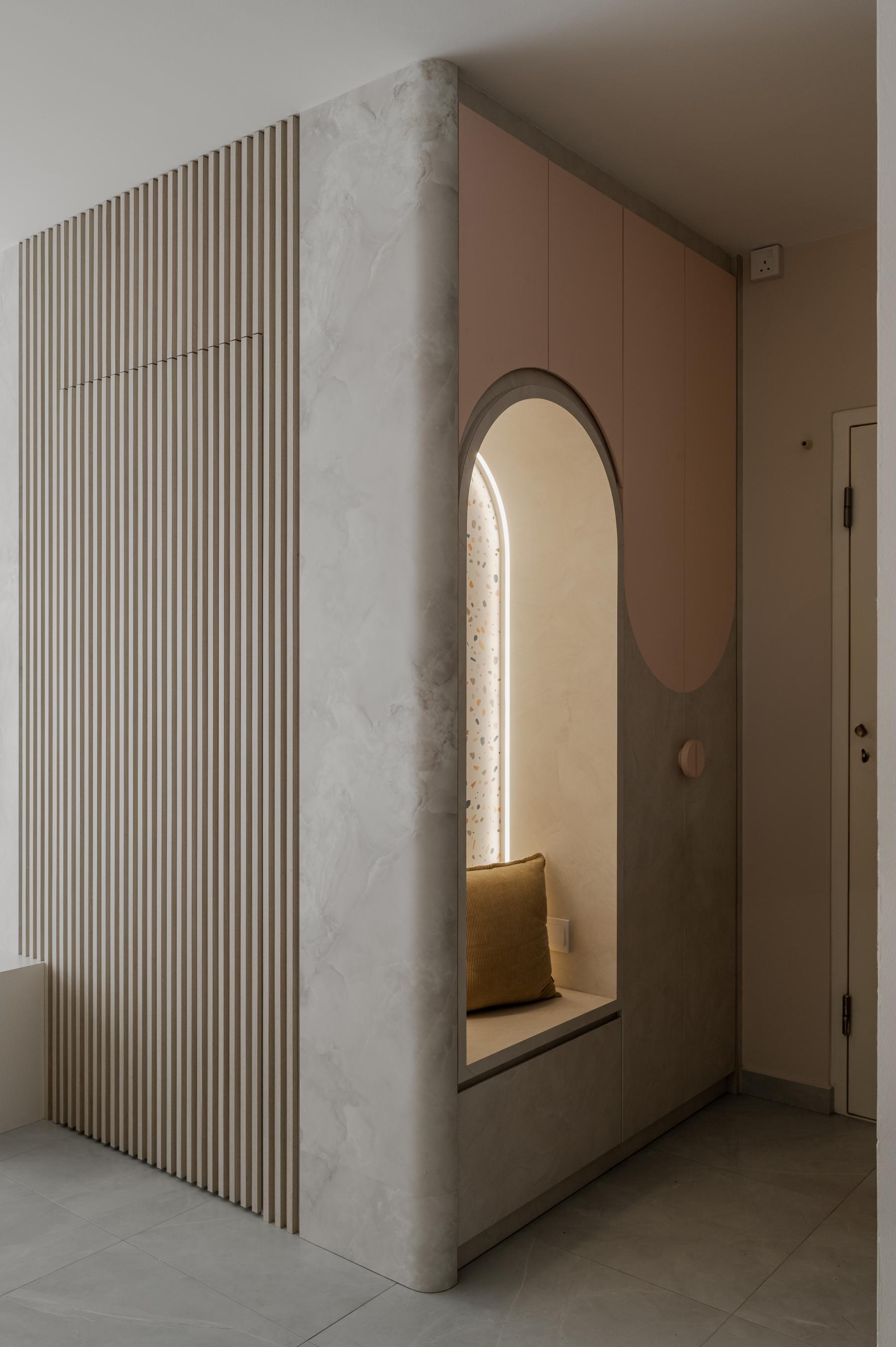 Modern Entryway with Seating Bench and Small Storage