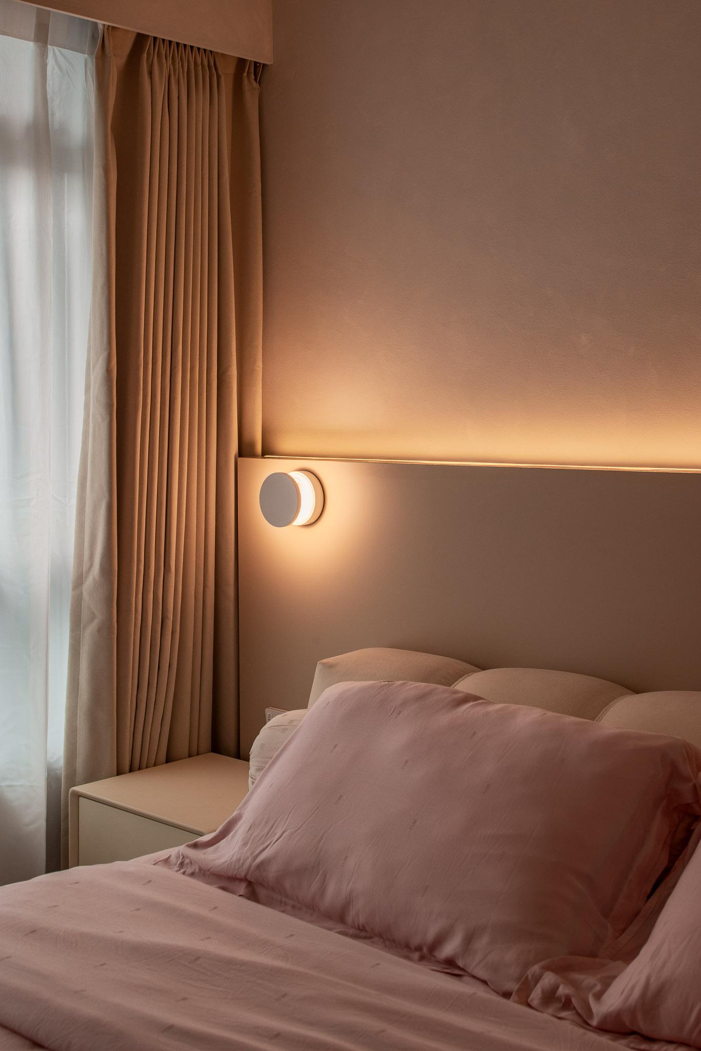 Minimalist Bedroom with Cove Lighting and Ceiling Light