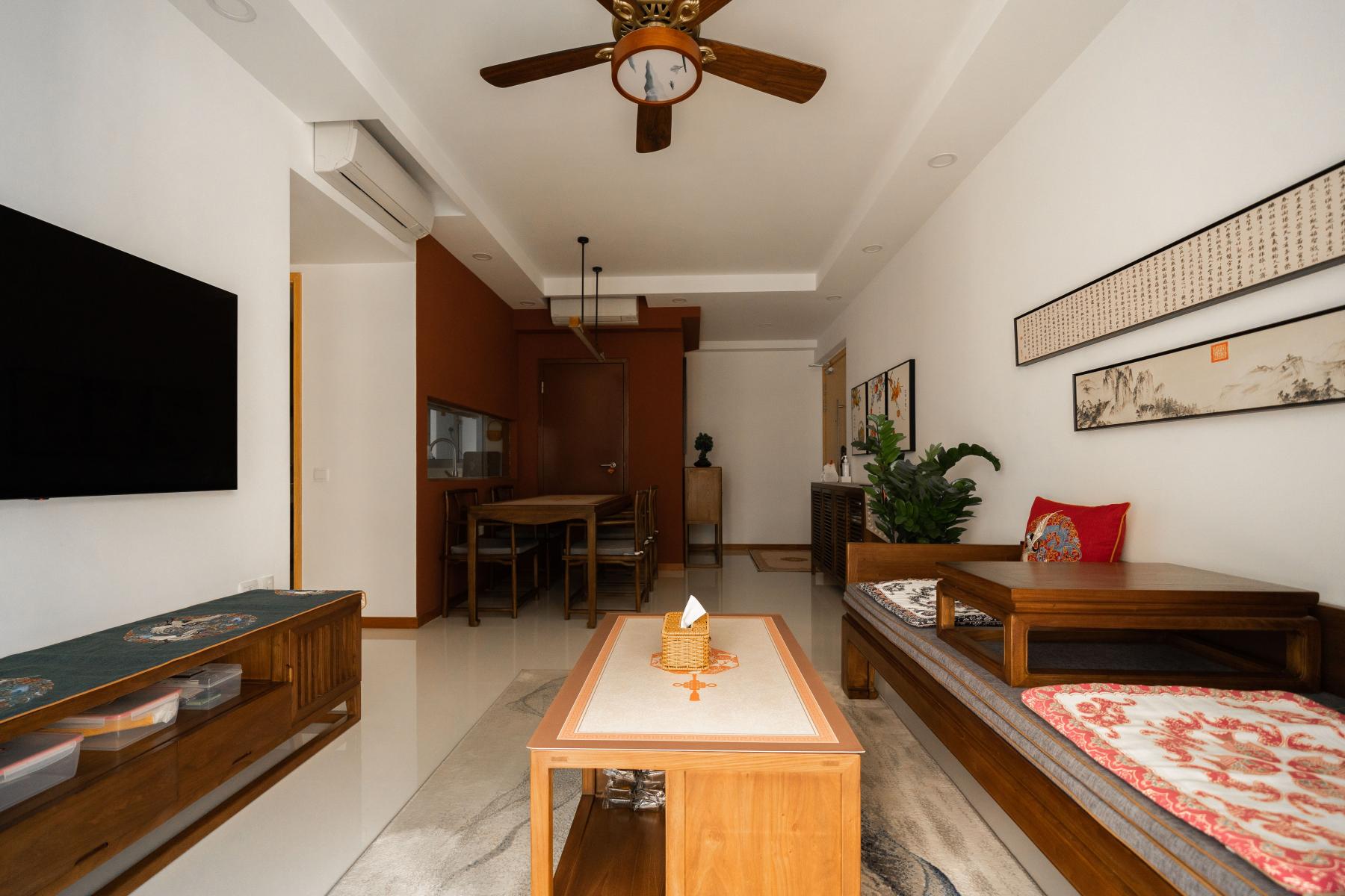 Vintage Living Room with TV Console and Coffee Table