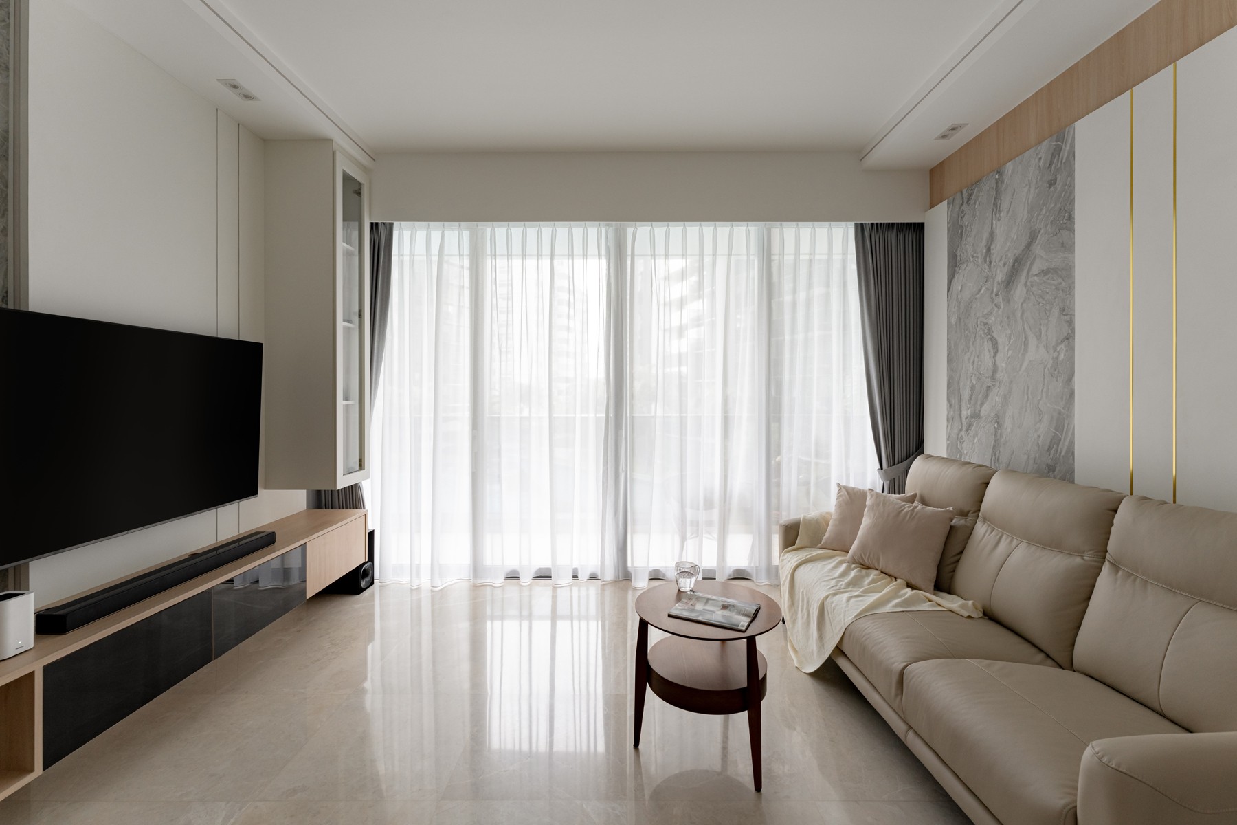 Modern Living Room with TV Console and Feature Wall