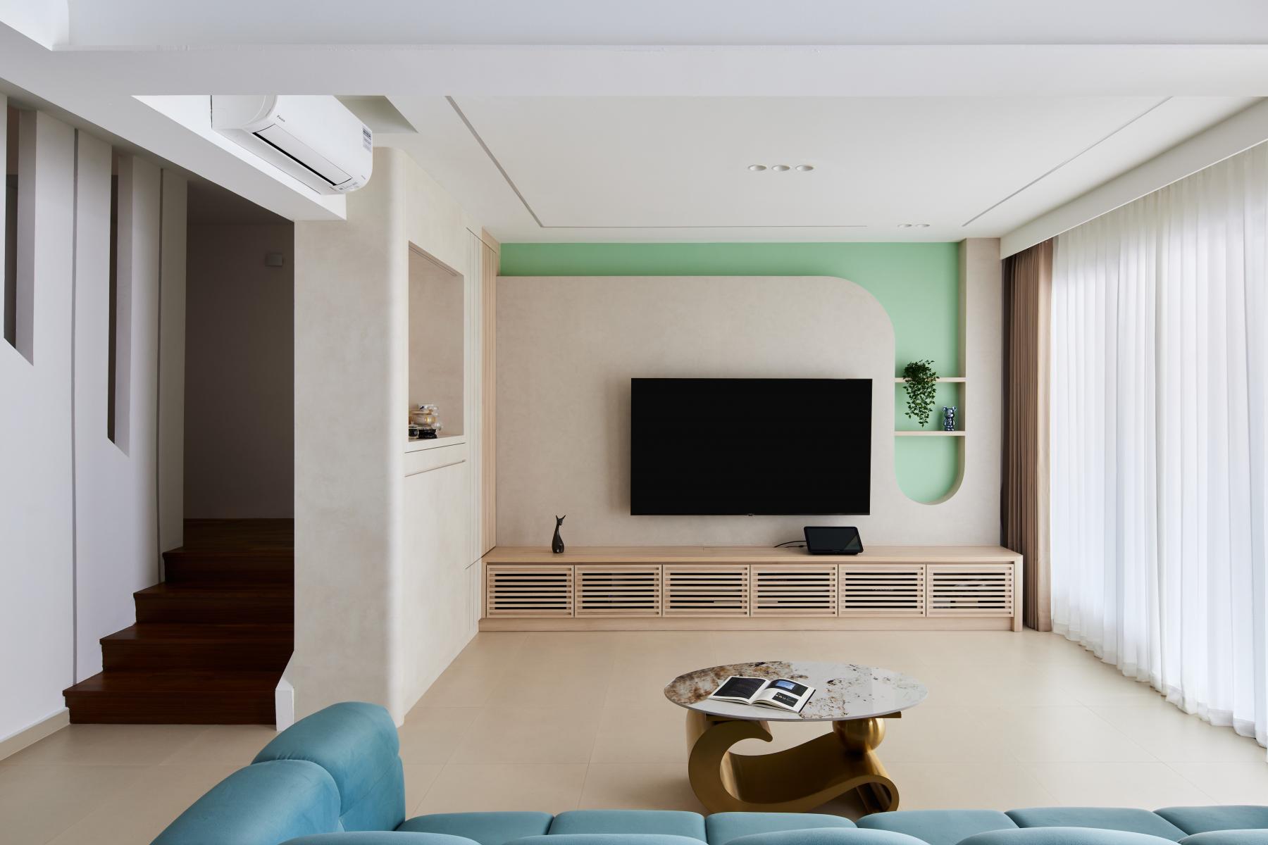 Scandinavian Living Room with TV Console and Sofa