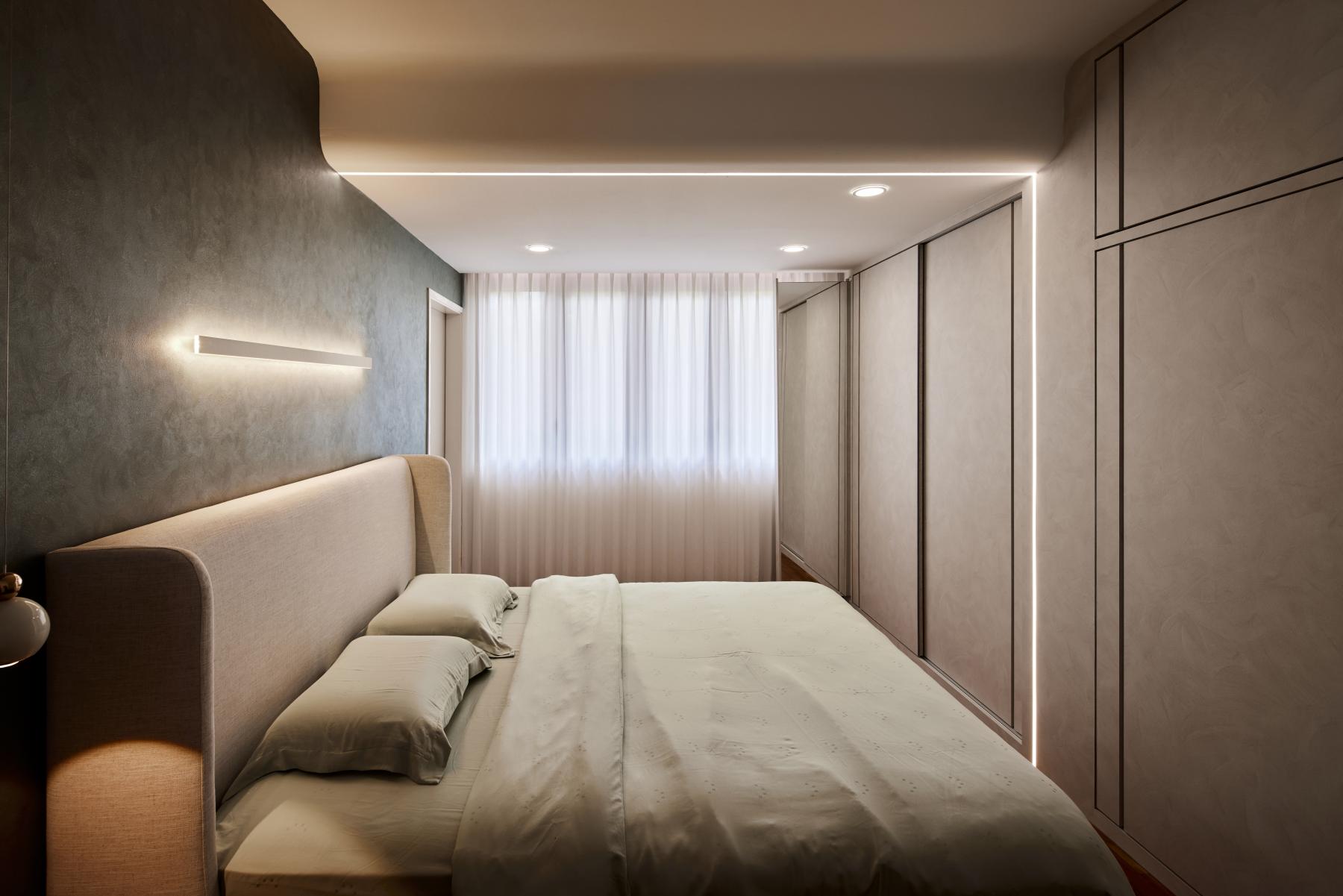 Scandinavian Bedroom with Ceiling Light and Wardrobe