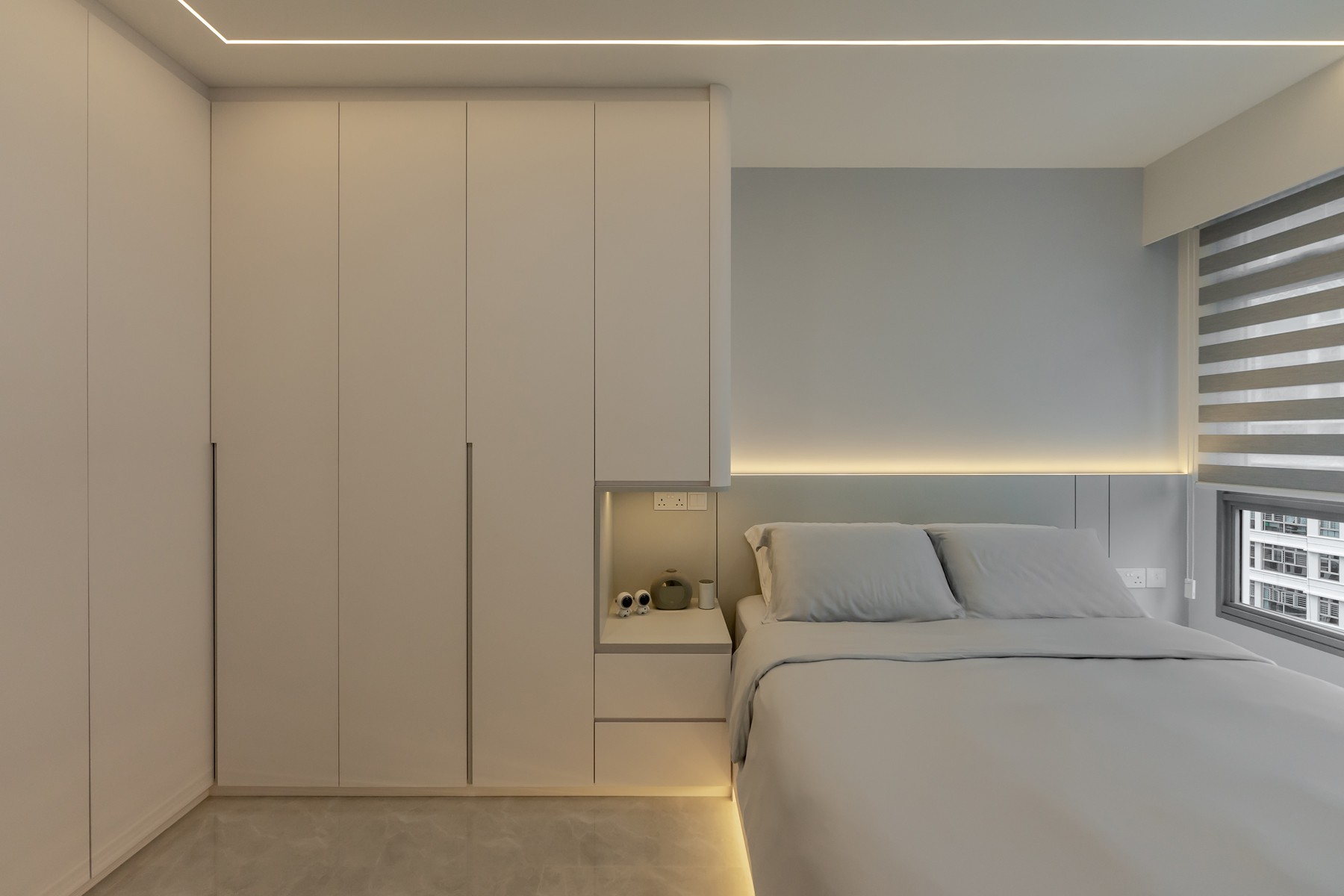 Minimalist Bedroom with Built-in Bed and Bedside Table