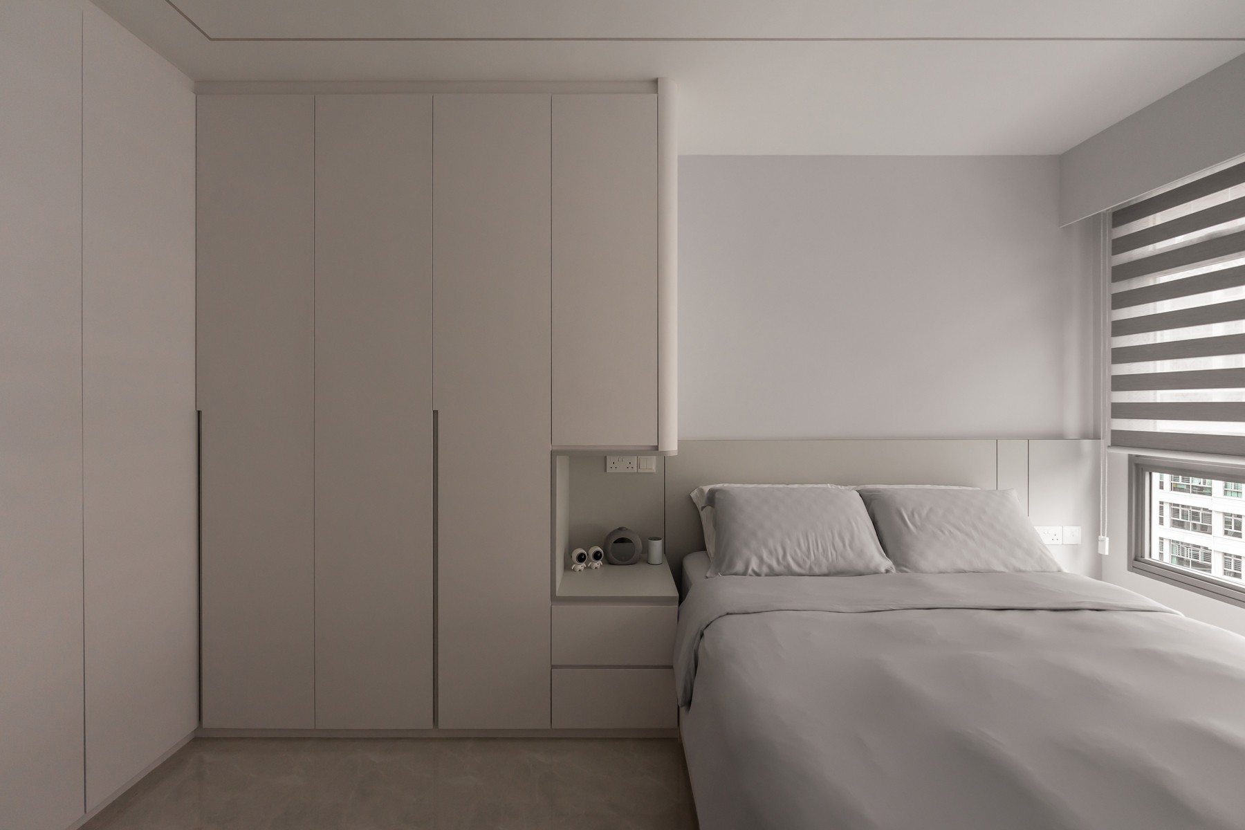 Minimalist Bedroom with Wardrobe and Built-in Bed