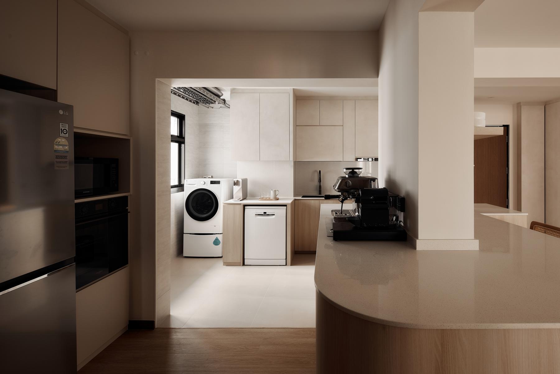Scandinavian Kitchen with Washing Machine and Open Kitchen