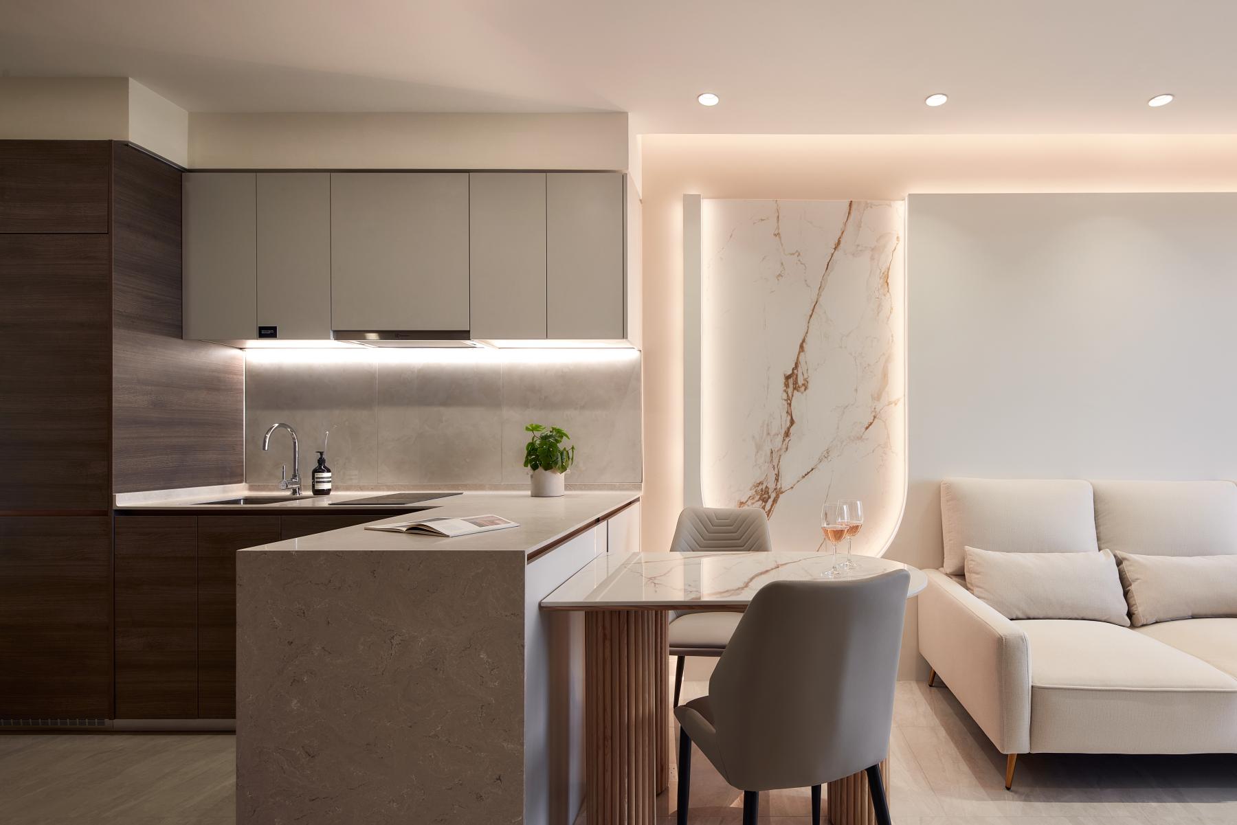 Modern Dining Room with Open Kitchen and Dining Table