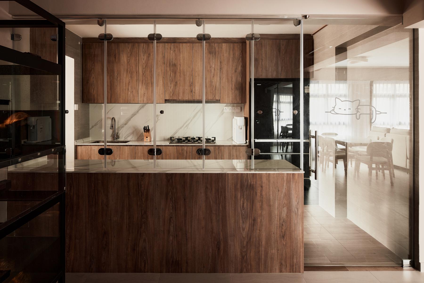 Scandinavian Kitchen with Countertop and Wood Flooring