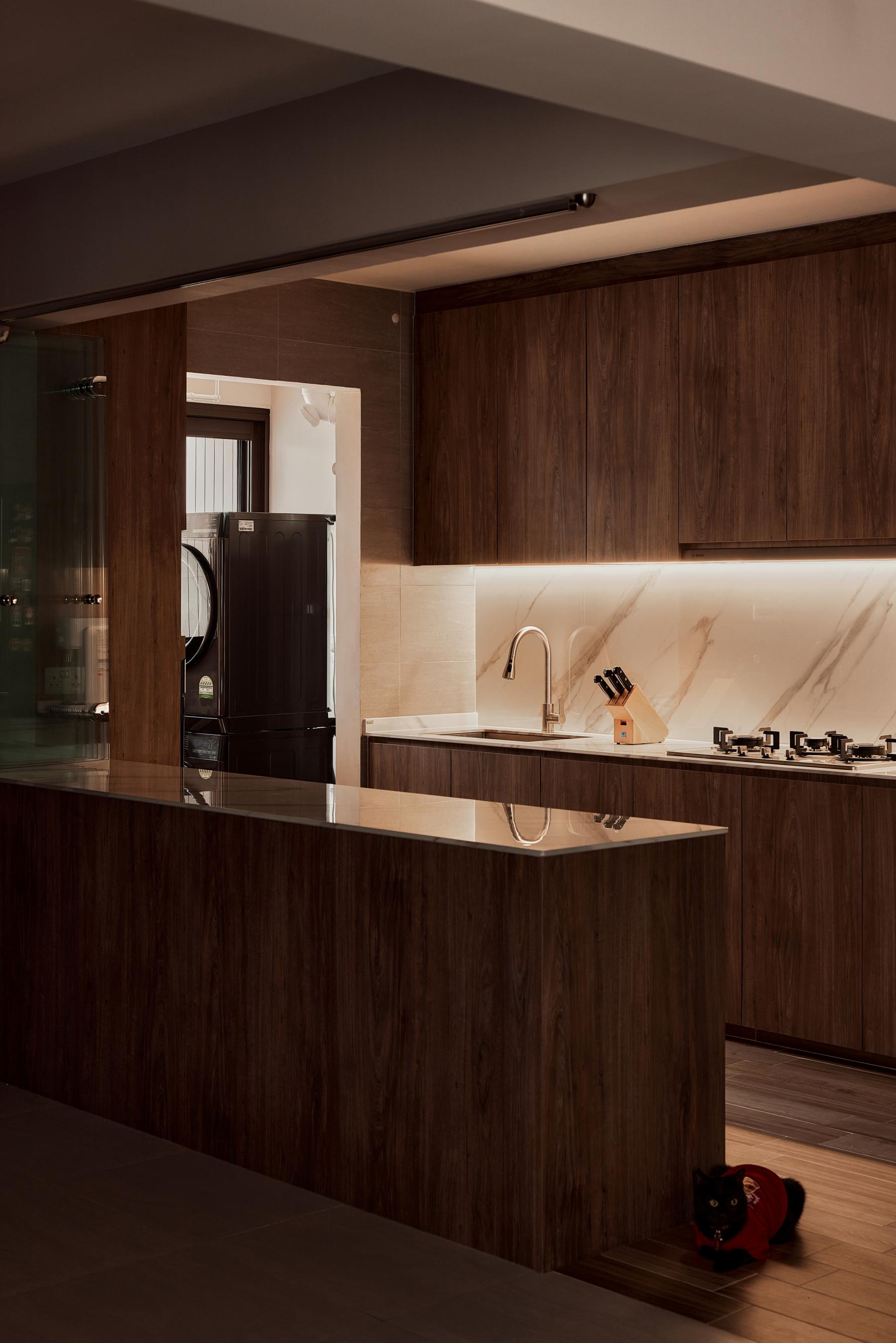 Scandinavian Kitchen with Countertop and Wood Flooring