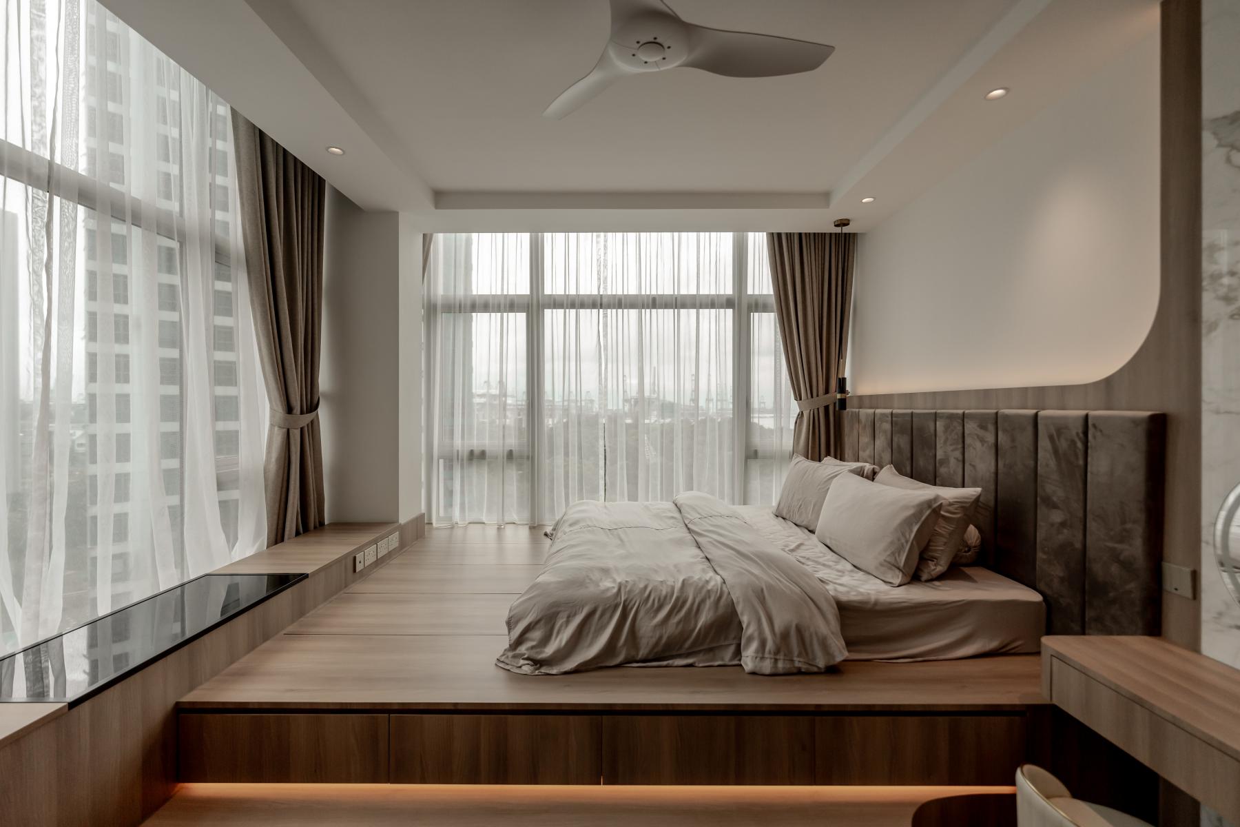 Modern Bedroom with Platform Bed and Ceiling Light