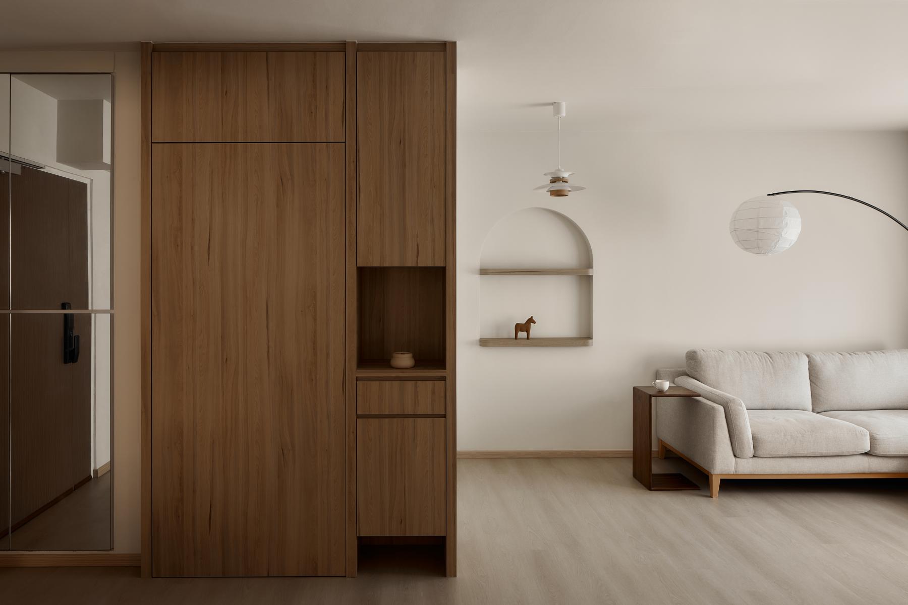 Scandinavian Living Room with Wood Flooring and Sofa