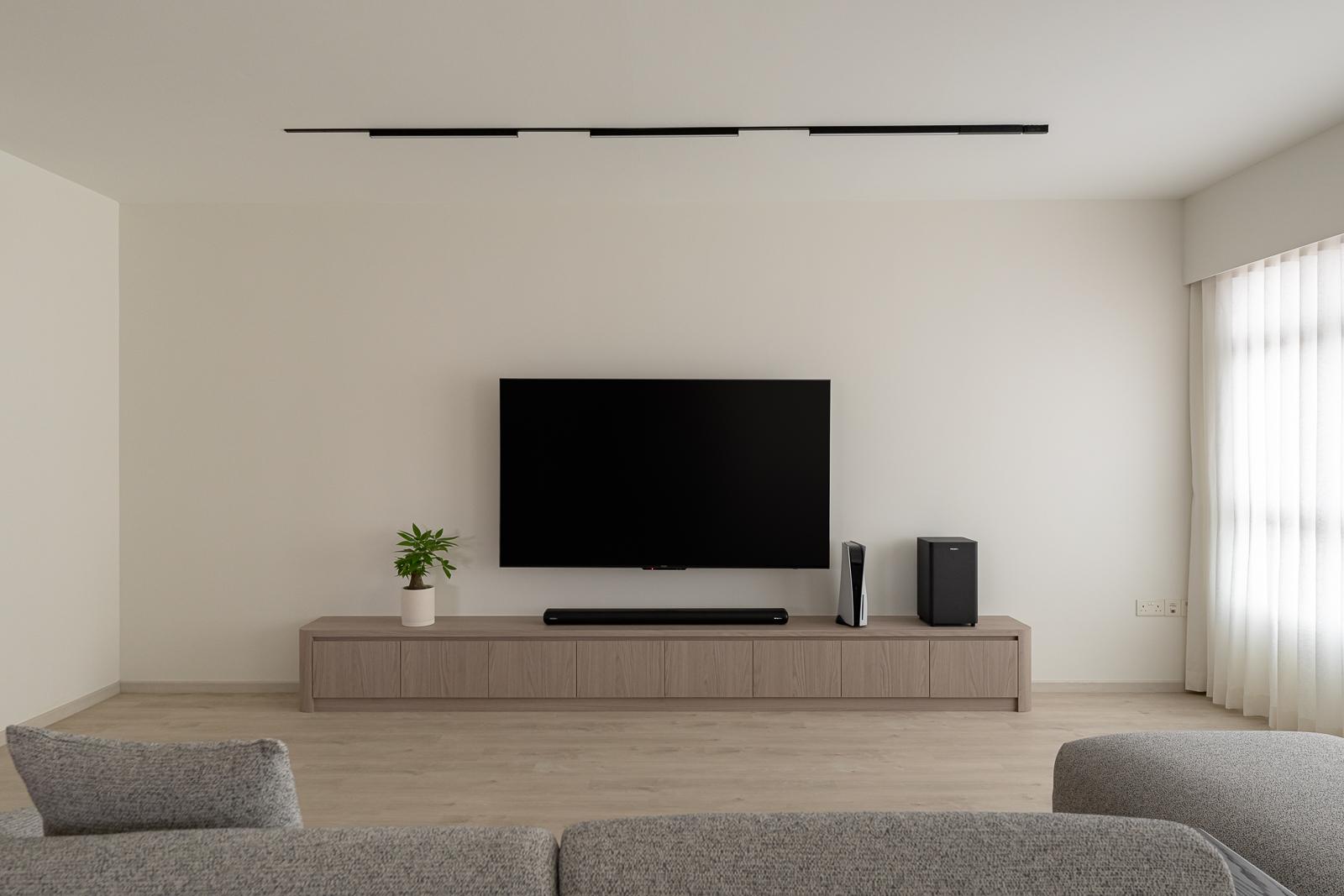 Scandinavian Living Room with Vinyl Flooring and TV Console