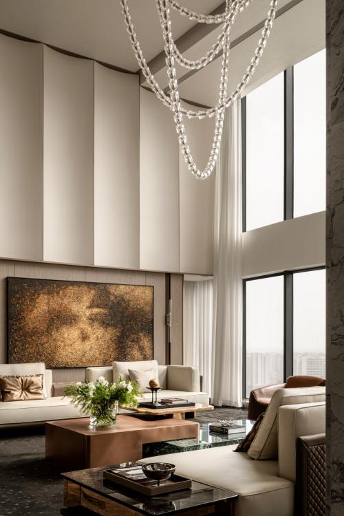 Contemporary Living Room at Condo @ Marina Bay