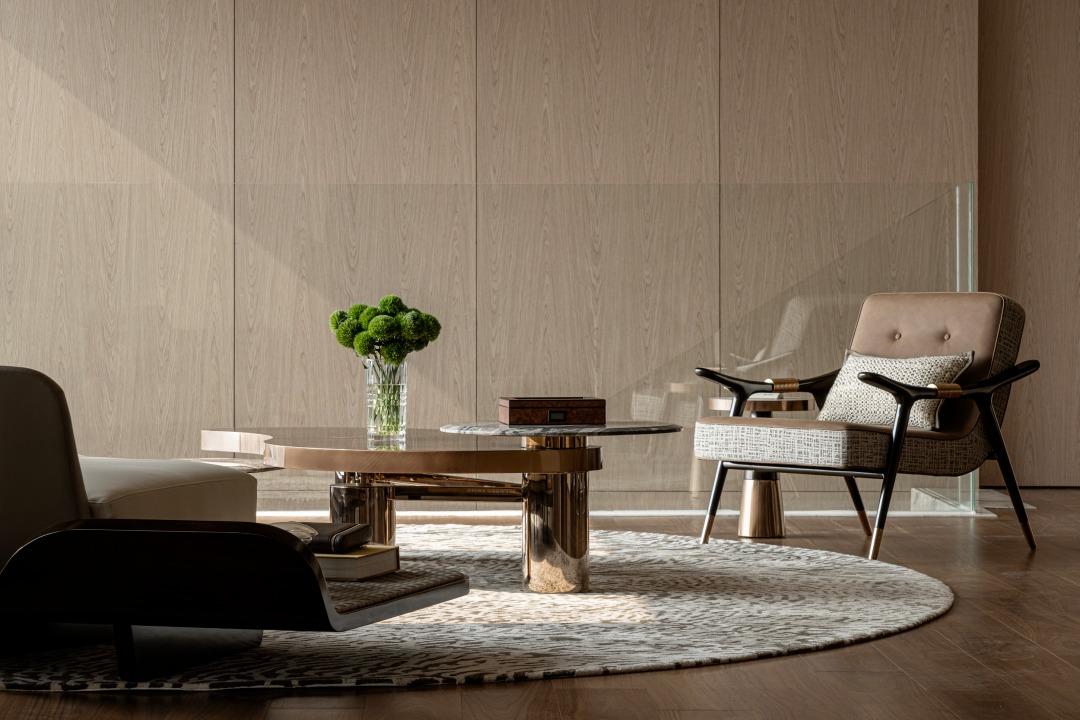 Contemporary Foyer with Wood Flooring and Feature Wall