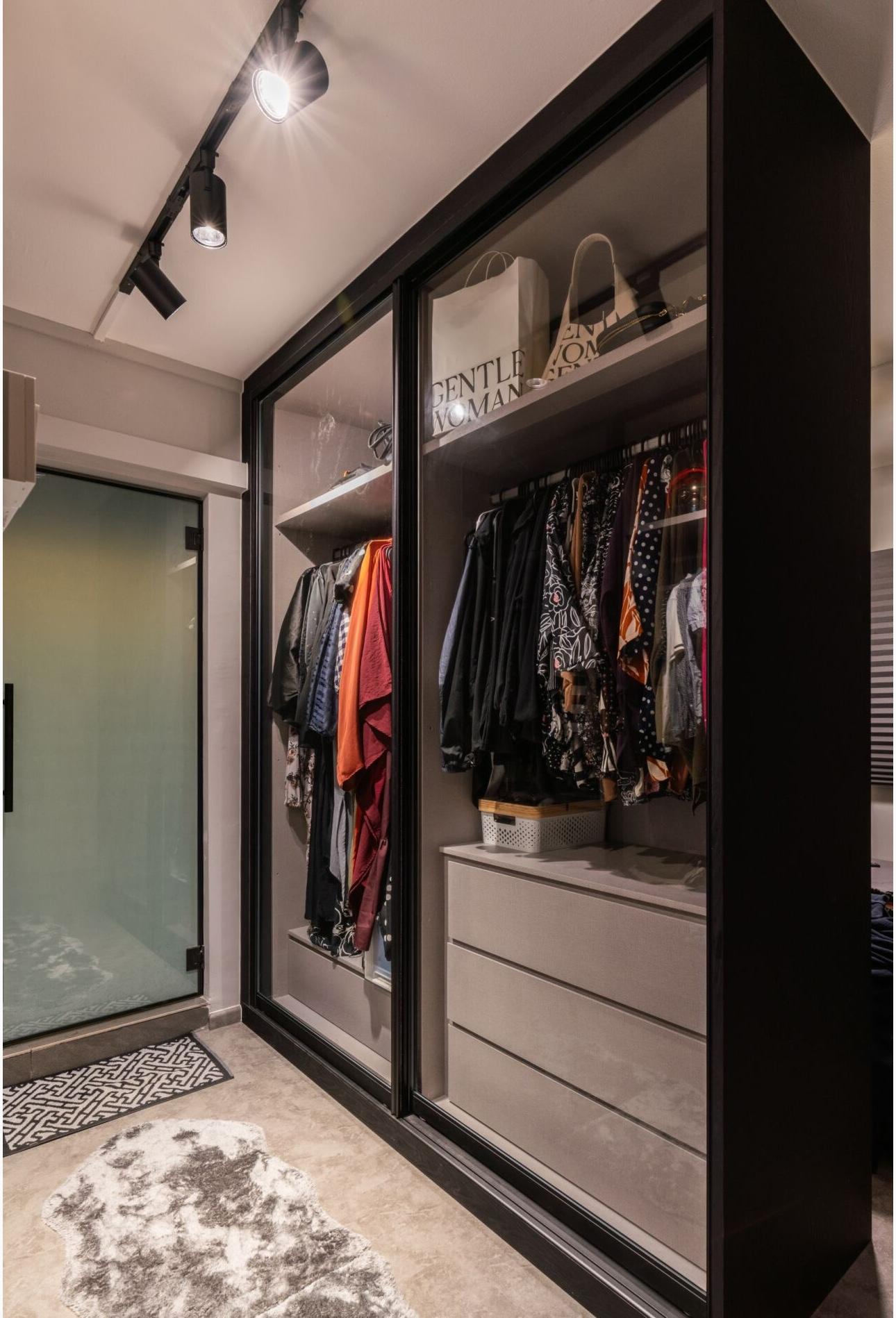 Industrial Bedroom with Vinyl Flooring and Wardrobe