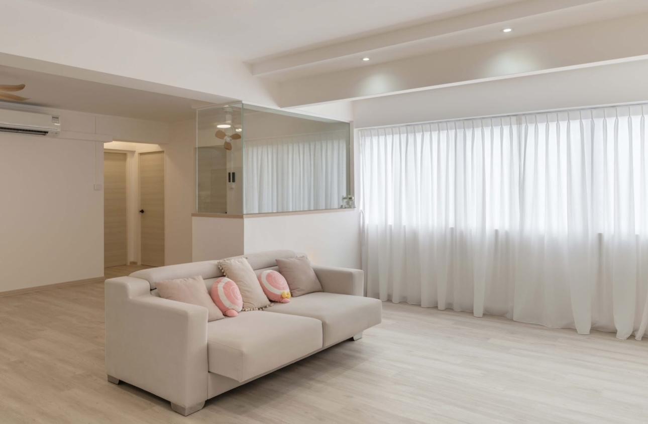 Minimalist Living Room with Vinyl Flooring and Ceiling Light
