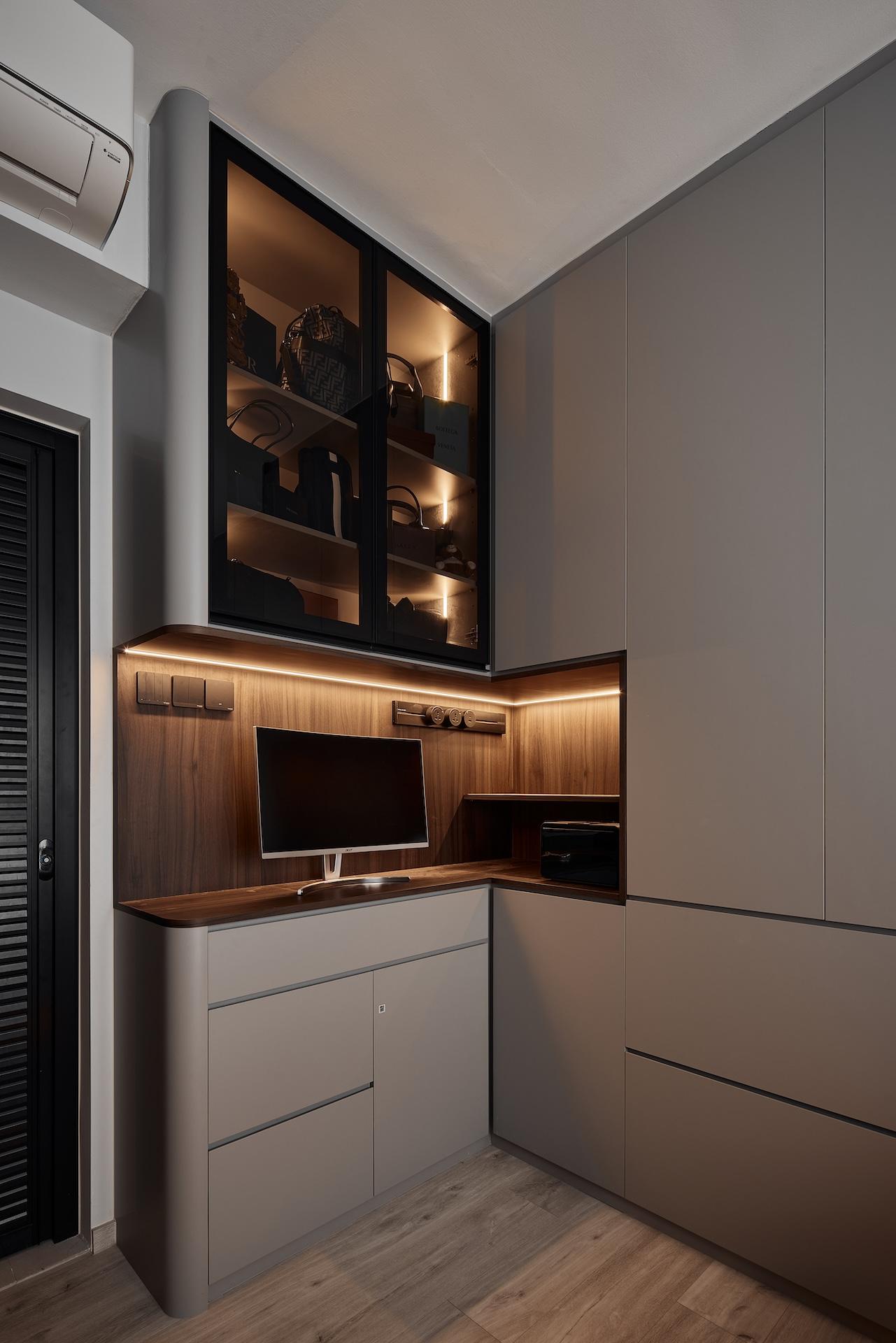 Contemporary Home Office with Desk and Storage Cabinets