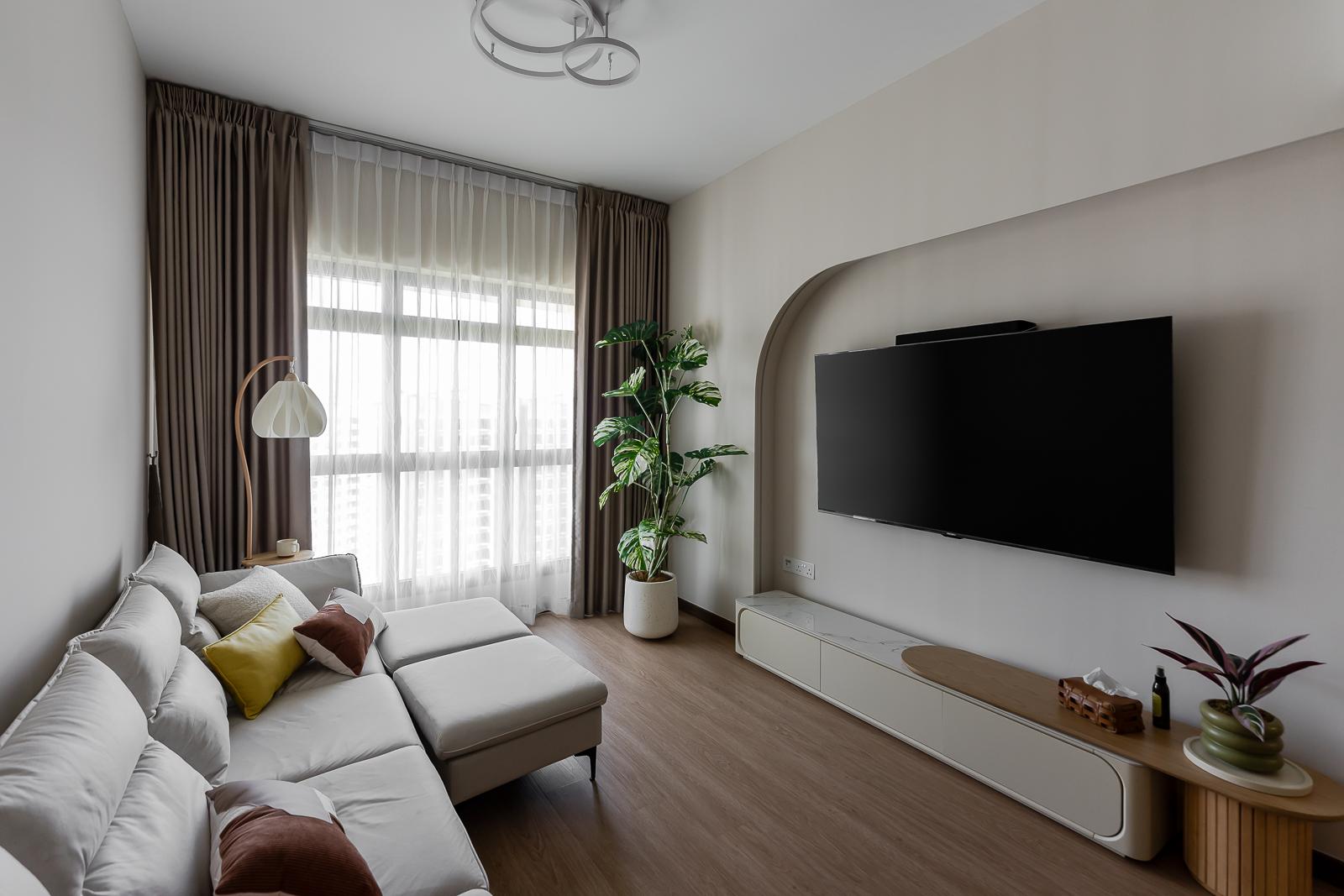 Modern Living Room with Vinyl Flooring and TV Console