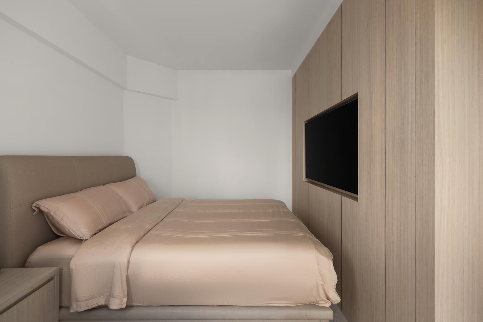 Scandinavian Bedroom with Wardrobe and Bedside Table