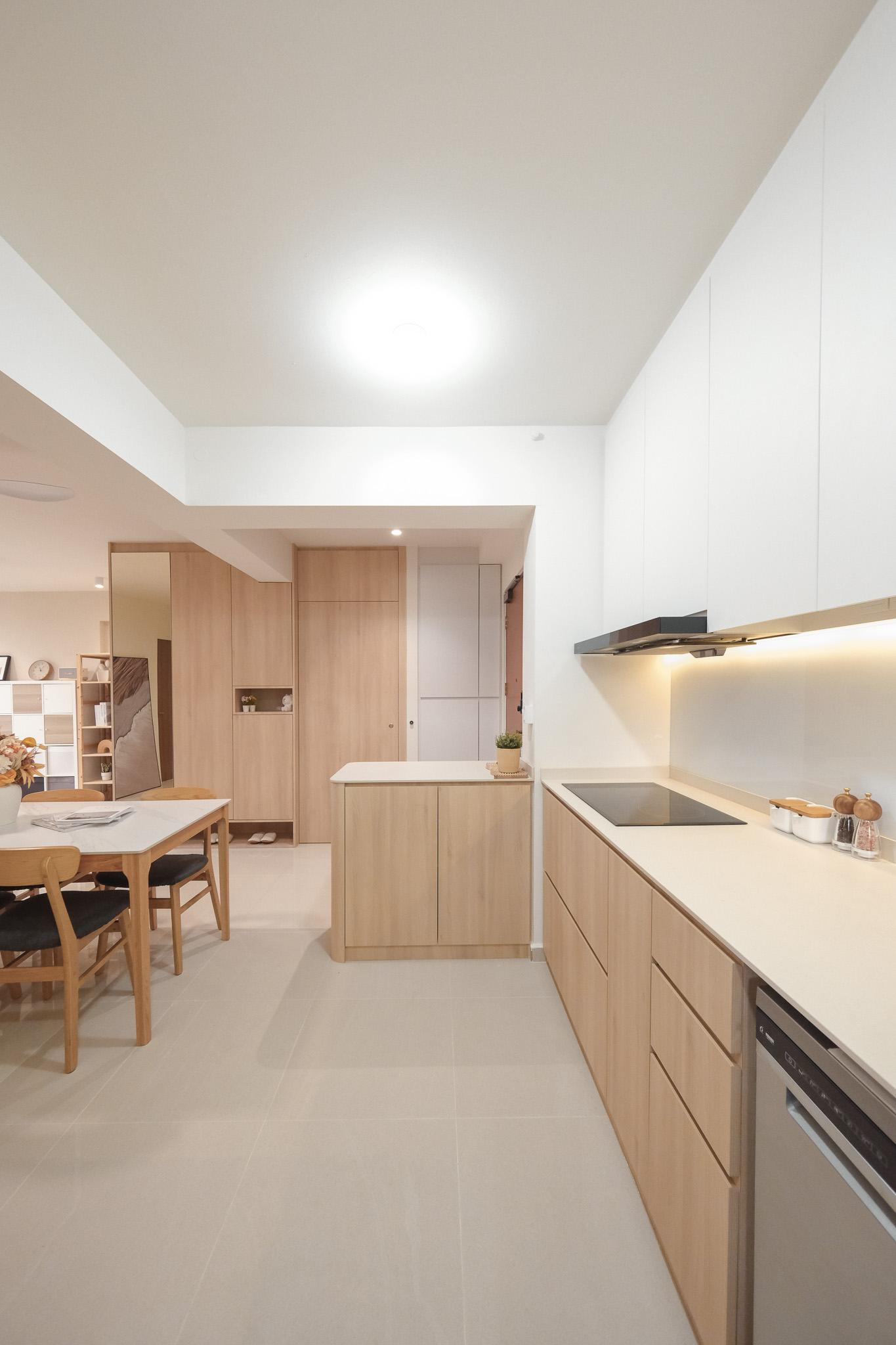 Scandinavian Kitchen with Vinyl Flooring and Cement Floor