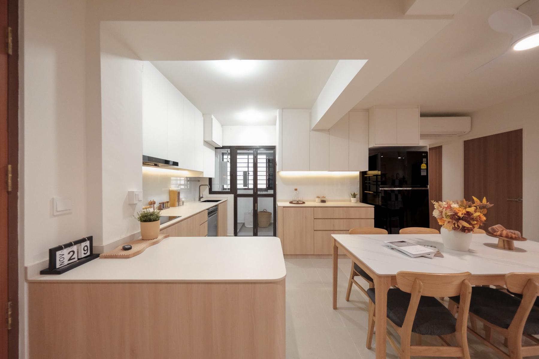Scandinavian Kitchen with Countertop and Vinyl Flooring