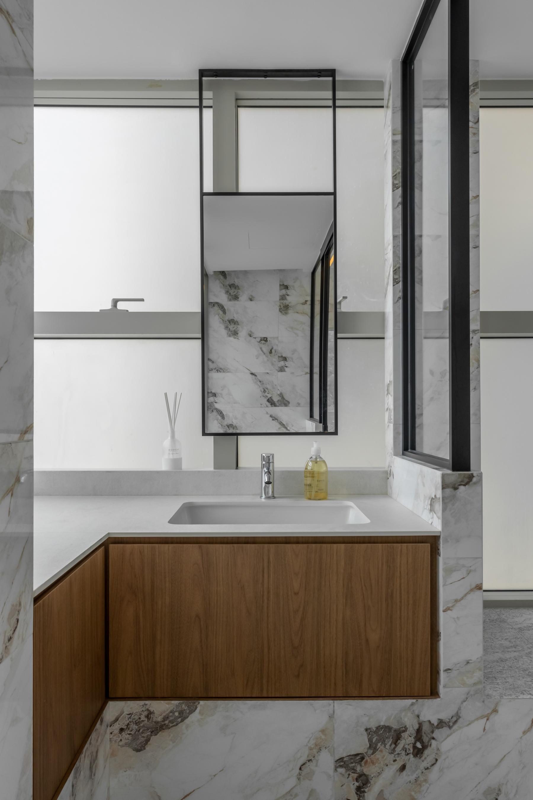 Country Bathroom with Countertop and Mirror