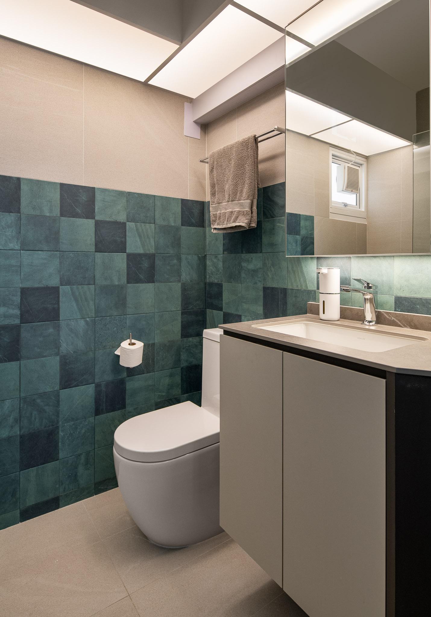 Eclectic Bathroom with Countertop and Mirror