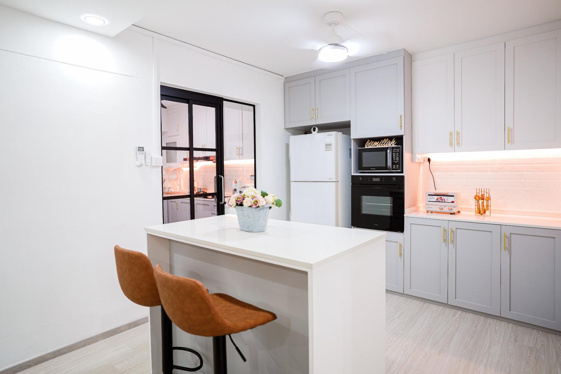 Modern Pantry with Kitchen Island and Cookware