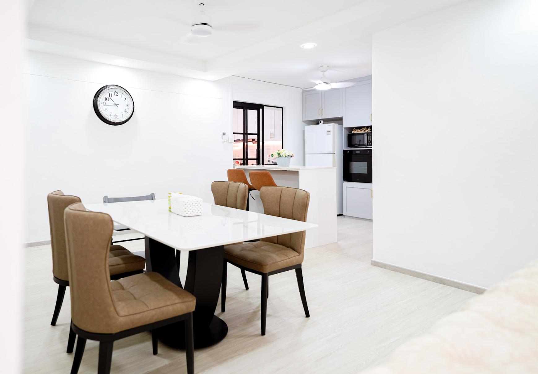 Modern Dining Room with Cove Lighting and Ceiling Fan