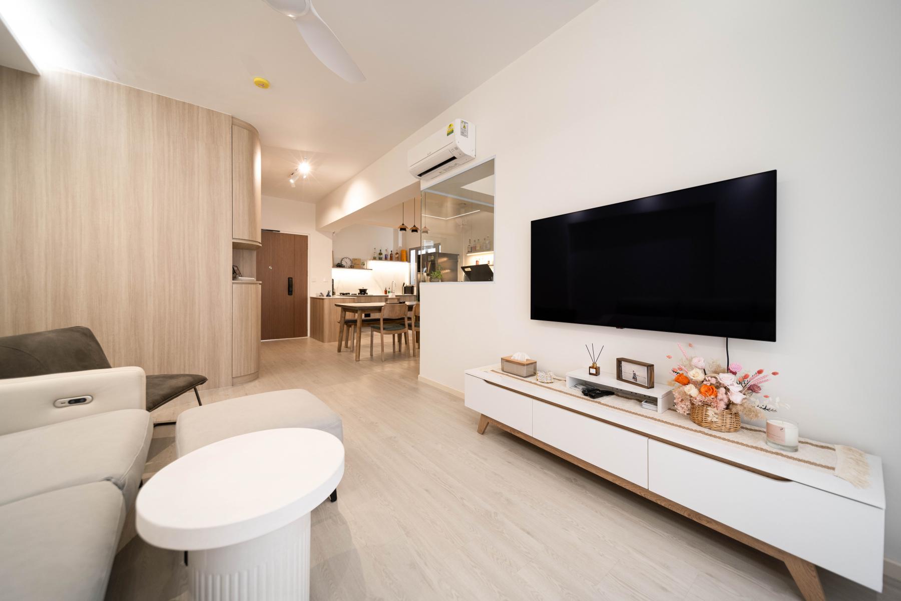 Scandinavian Living Room with Vinyl Flooring and TV Console
