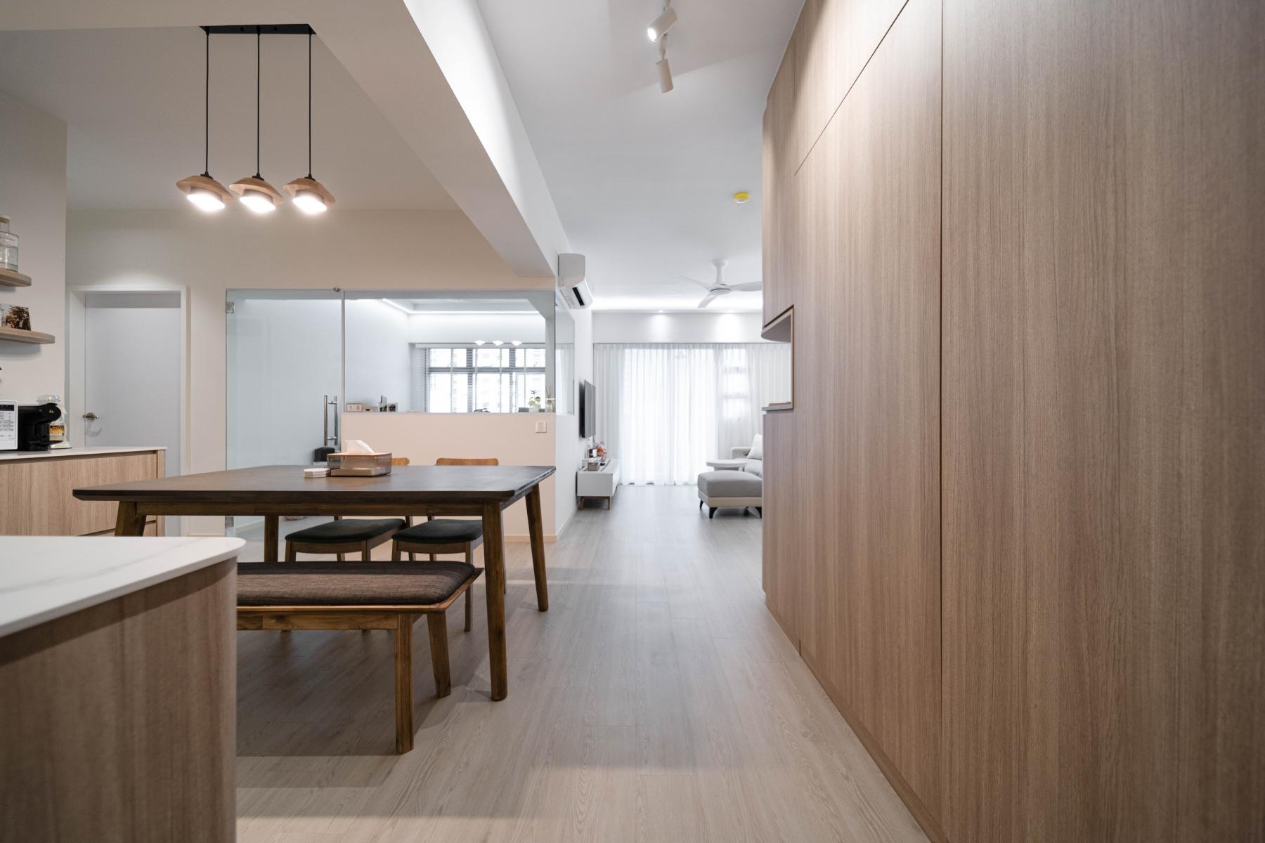 Scandinavian Dining Room with Countertop and Dining Table