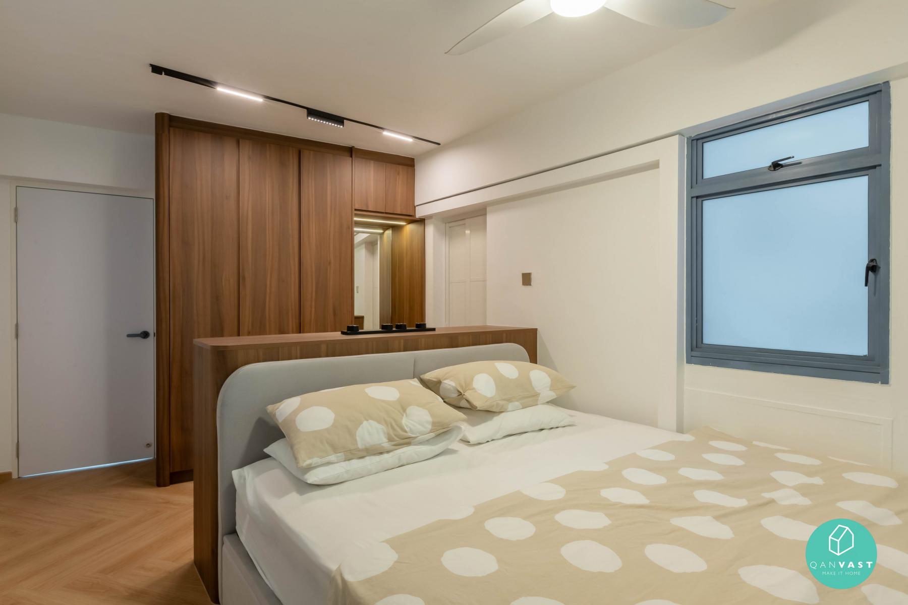 Scandinavian Bedroom with Vinyl Flooring and Mirror
